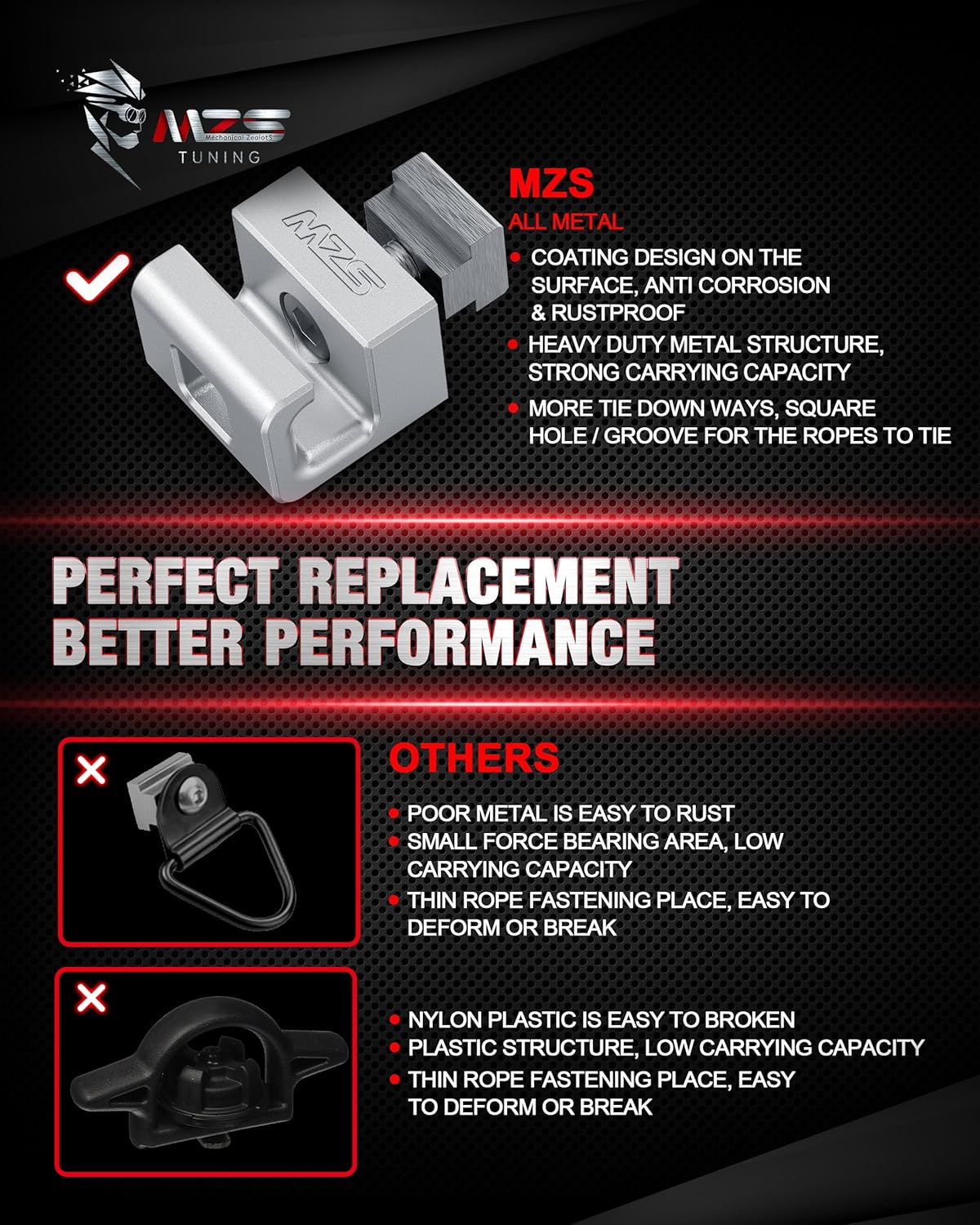 MZS Tacoma Tie Down Hook Kit, Inner Rope Hooks Tie Down Anchors Compatible with Tacoma Tundra for Cargo Trailer, Replace PT27835160 PT27835112 PT2780C010 663120C010 Black+Silver (Pack of 6)