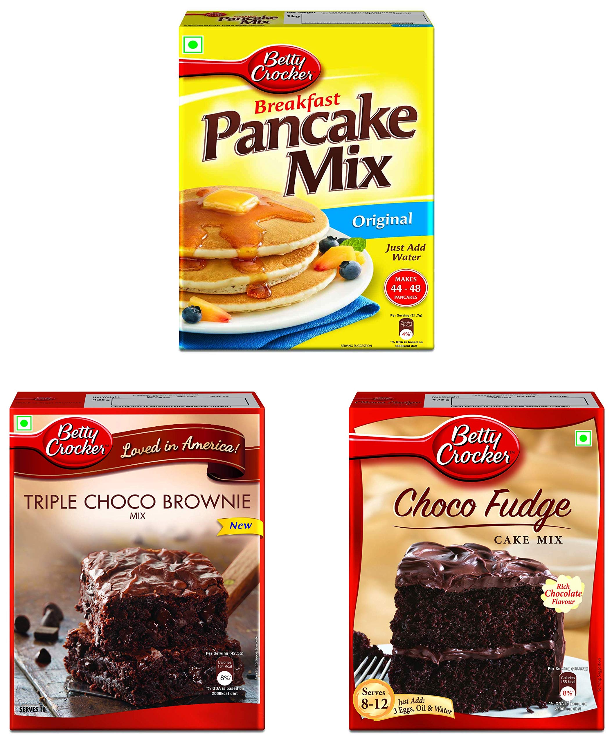 Betty Crocker Cake Mix, Triple Chocolate Brownie 425 G + Cake Mix, Choco Fudge Rich Chocolate, 475 G And Betty Crocker Pancake Mix, 1 Kg (B08CVVS9RD) Amazon Price History, Amazon Price Tracker