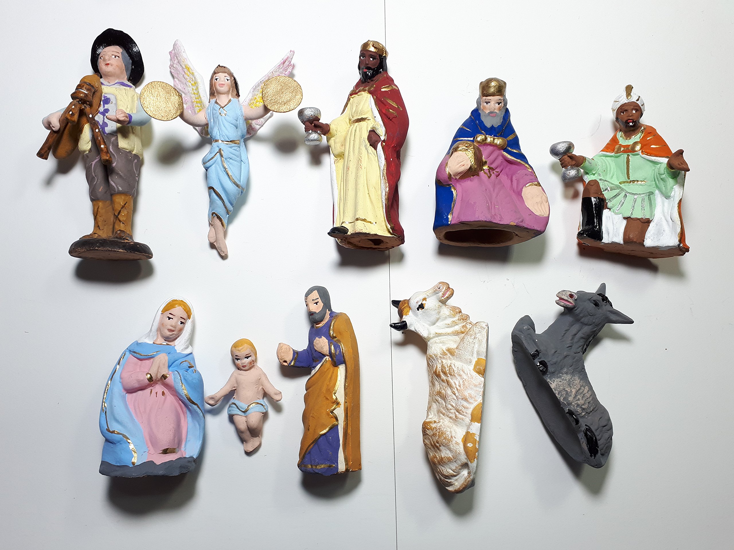 ricevi 6 pastori in PLASTICA alti 1,5 cm nativita maria giuseppe gesu' ASINO BUE ANGELO PER PRESEPE S. GREGORIO ARMENO un portachiavi CORNI shepherds crib