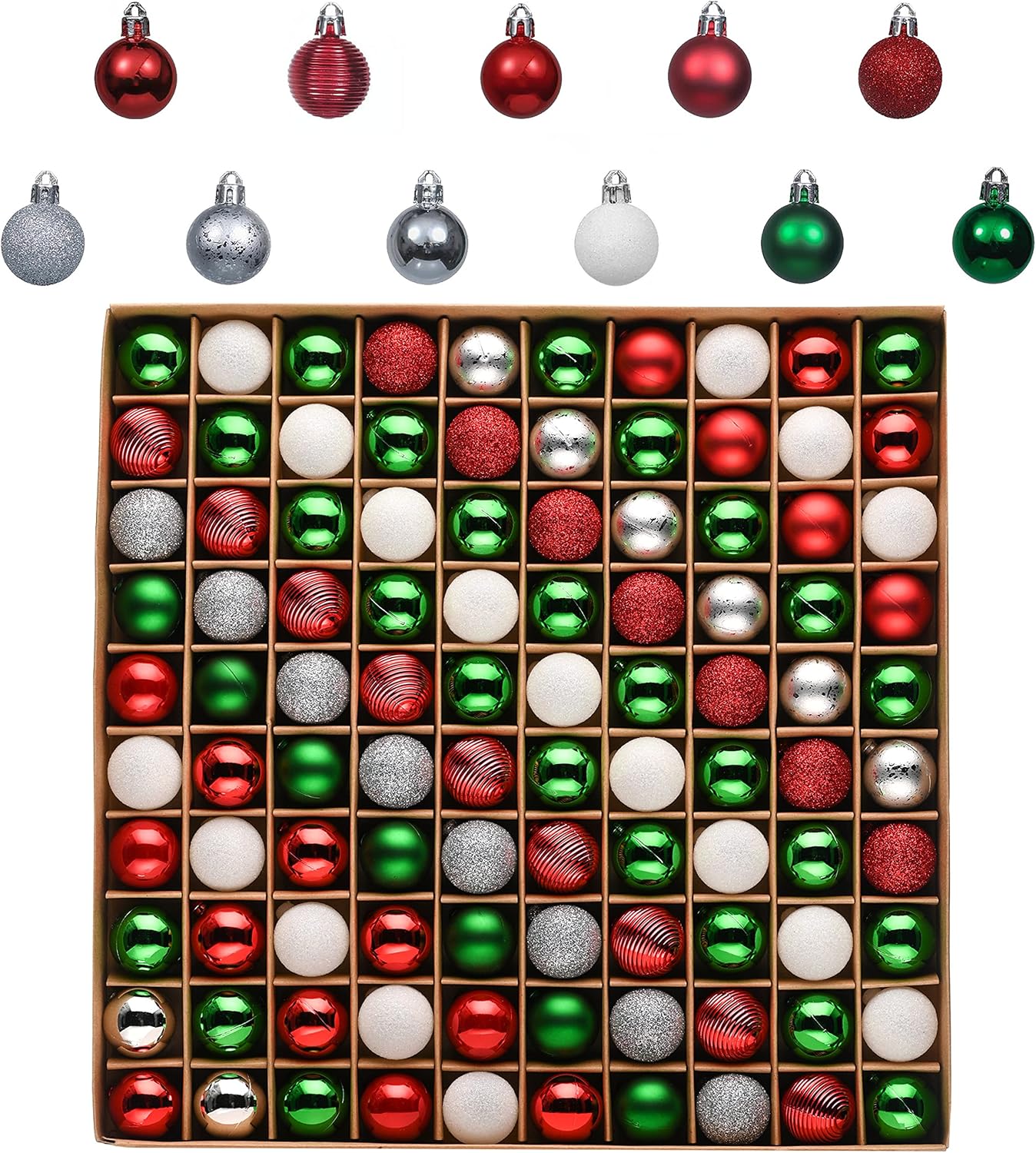 Valery Madelyn 100ct 30mm Classic Collection Splendor Red Green White Christmas Ball Ornaments, Shatterproof Small Christmas Tree Ornaments for Xmas Decoration