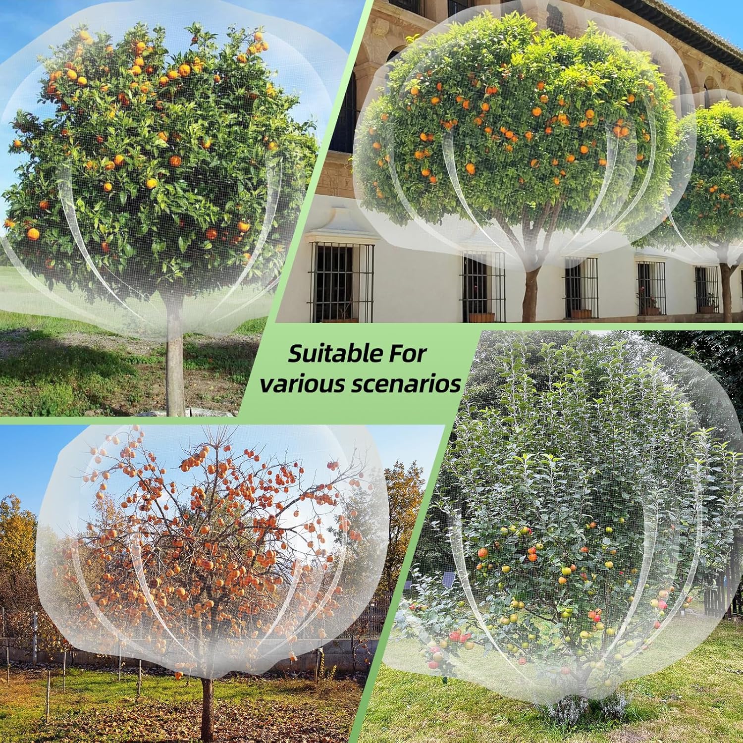 2PCS Large Fruit Tree Netting with Drawstring and Zipper, 10 x 10FT Blueberry Bush Netting Cover, Garden Bird Netting Plant Cover for Protect Plant Fruit Flower from Birds, Bugs, Cicadas, Insects