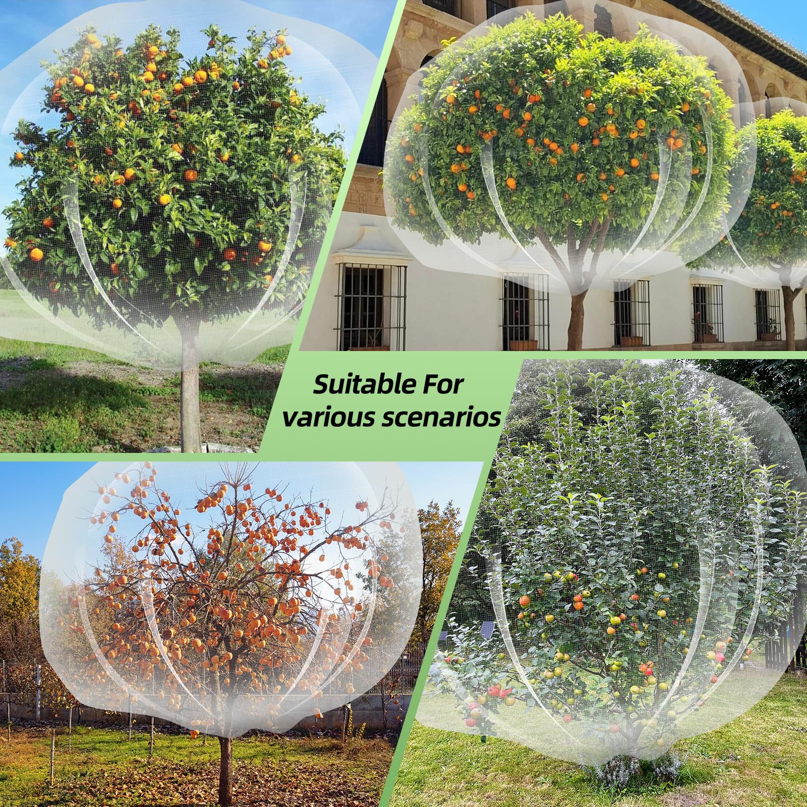 2 redes grandes para árboles frutales con cordón y cremallera, 10 x 10 pies, cubierta de red de arbustos de arándanos, cubierta para plantas de jardín para proteger plantas y flores de pájaros