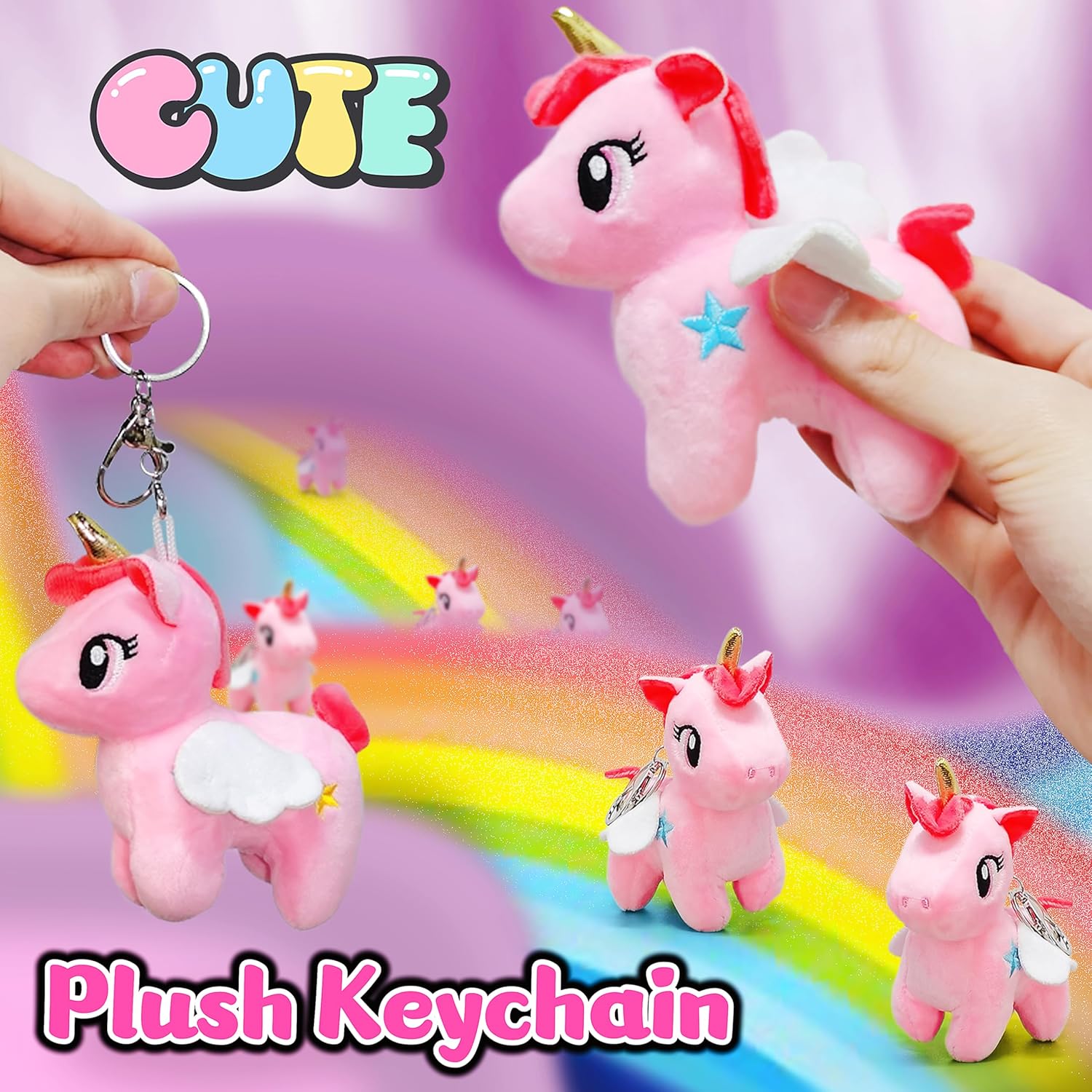 JIAHO Unicorn Stuffed Animal Cute Plushies for Girls, Boys and Babies, Unicorn Plush Toys with Wings, Small Stuffed Animals for Kids Party Favors, Carnival Prizes, Decorations - Pink Unicorn Plushies - Image 3