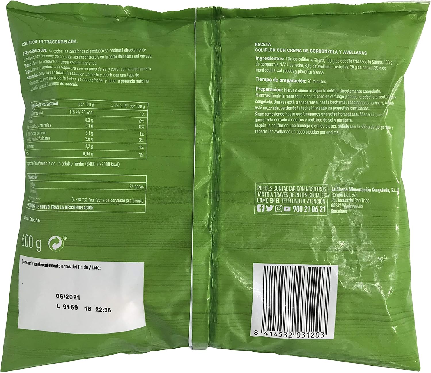 La Sirena Coliflor Extra, 600g (Congelado) - Imagen 2