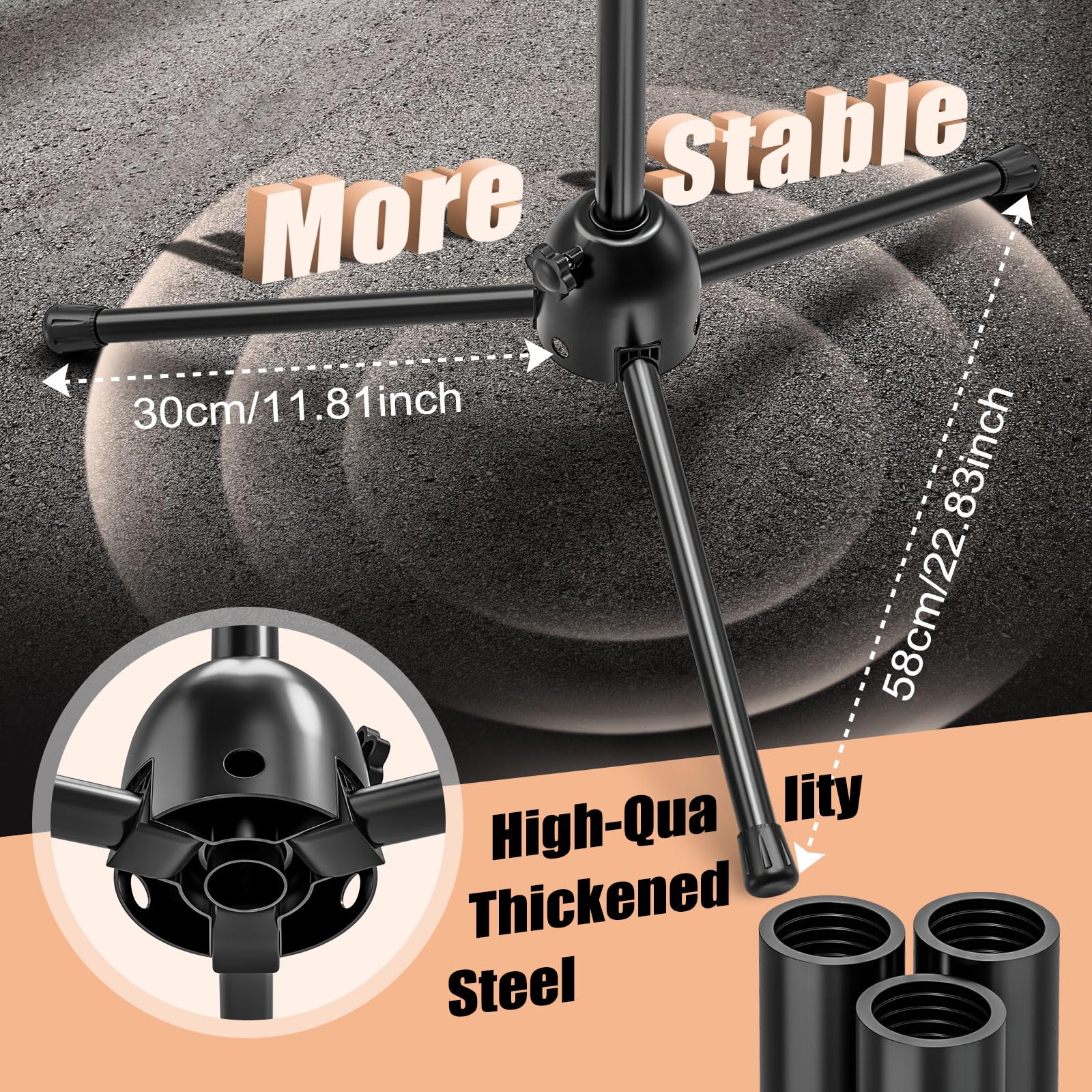 Soporte de Micrófono de Suelo con Trípode y Brazo, Clips y Adaptadores, Ajustable y Resistente para Actuaciones, Canto, Discursos, Bodas, Escenario y Exterior | Soporte de micrófono de suelo, ajuste de altura con un solo toque, para cantar, discurso, boda
