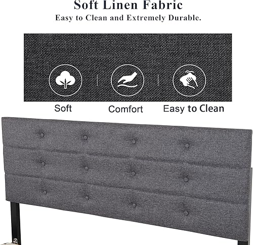 Miniatura 6 de Base de cama Queen de plataforma con 2 cajones de almacenamiento y una cama nido de tamaño individual, cama tapizada con cabecera copetuda, adecuada