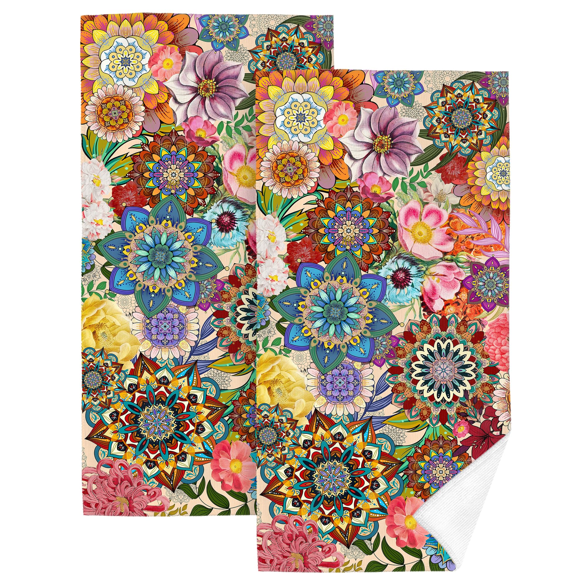 Amazon.com: HIKENVIU Boho Floral Bathroom Towels Decorative Set of 2 ...