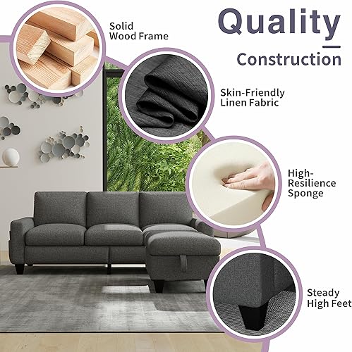 Miniatura 4 de Sofá modular en forma de L, sofás para sala de estar con diván de almacenamiento reversible y bolsillos laterales de almacenamiento, sofá modular de