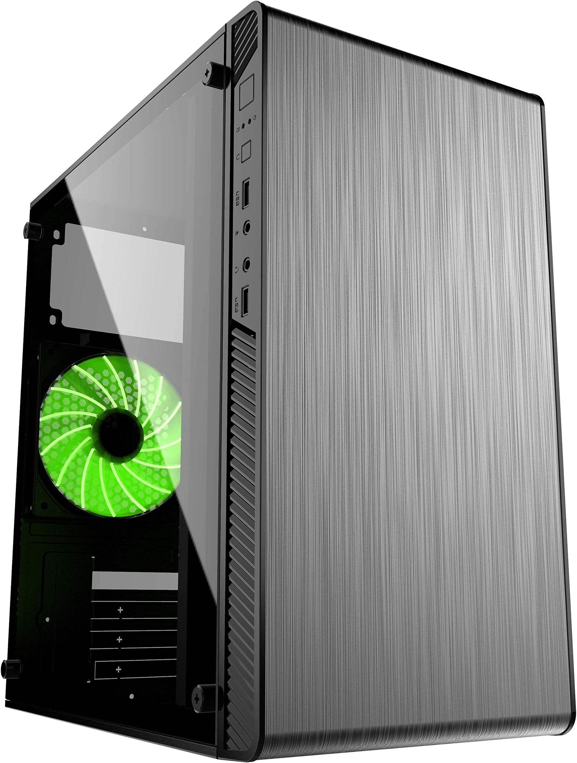 ionz KZ18 M/ATX Value PC Case Black USB 3 With Tinted Acrylic Window and 1 LED Fan (Green)