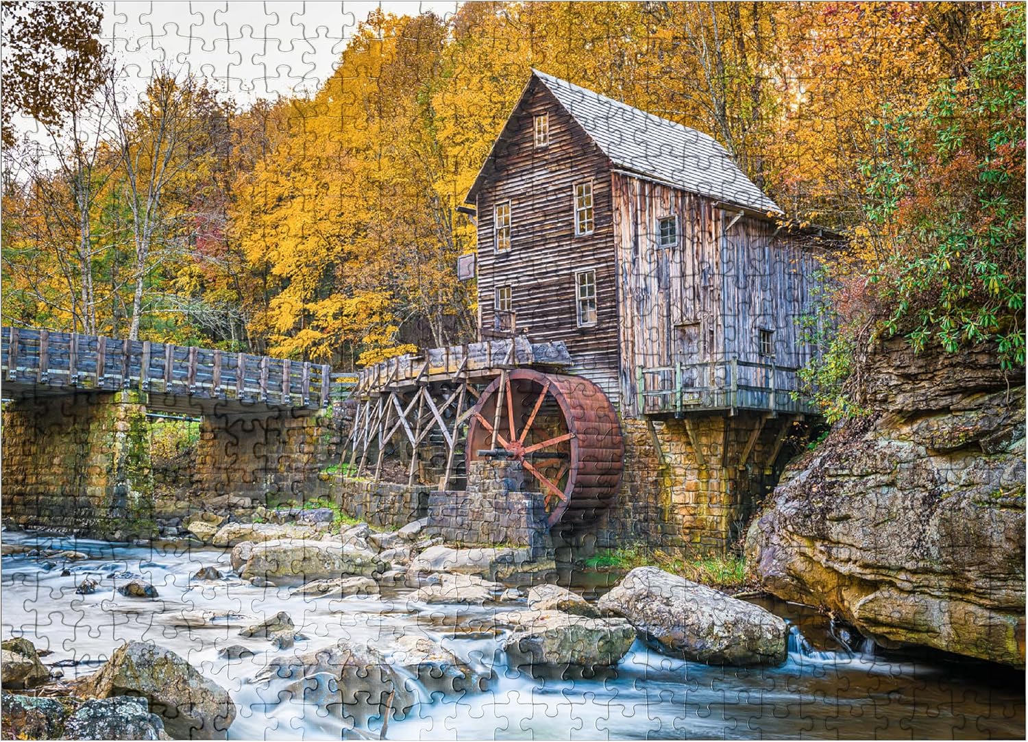 MyPuzzle Babcock State Park, West Virginia, USA At Glade Creek Grist Mill During The Fall Season - Premium 500 Piece Jigsaw Puzzle for Adults