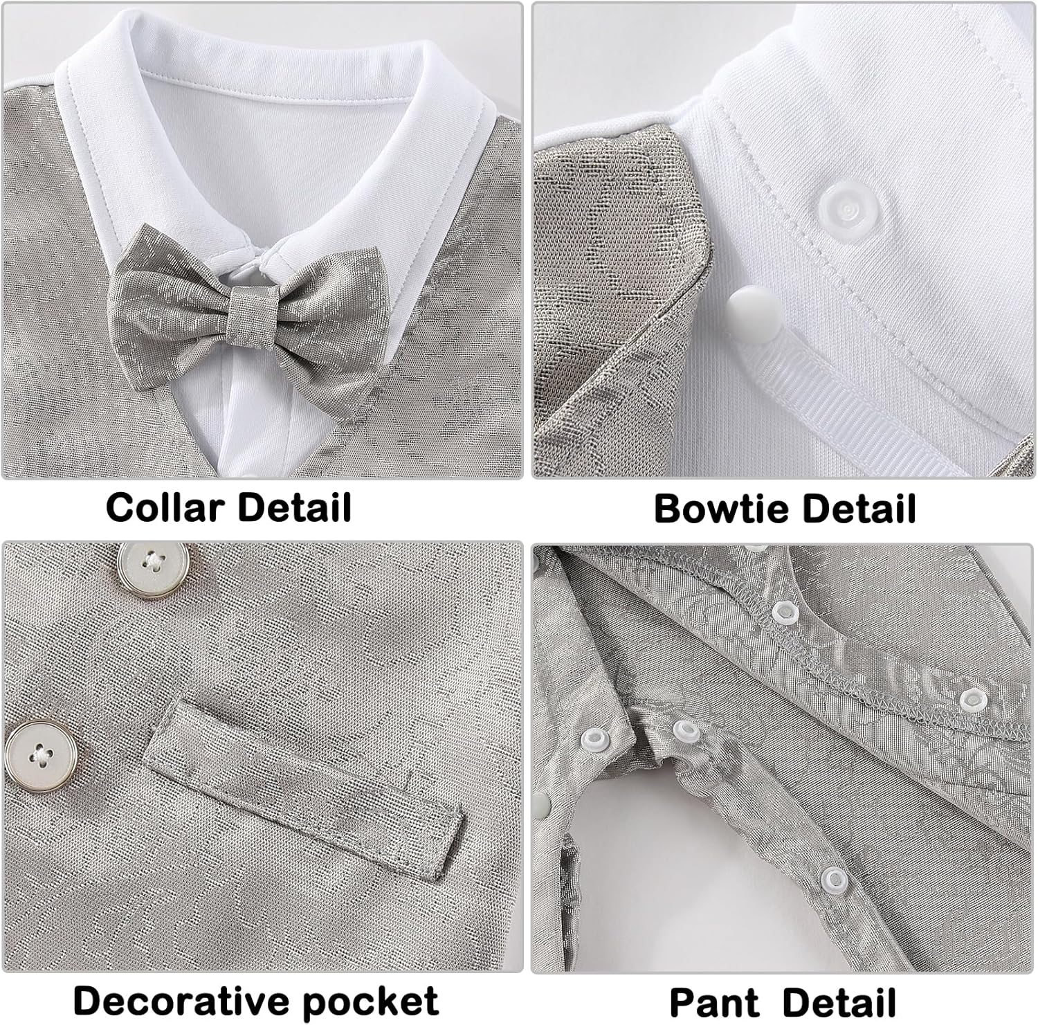 Newborn Baby Boy Gentleman Tuxedo Romper One Piece Long Sleeve Bowtie Outfit Formal Wear Clothes Suit - Image 5
