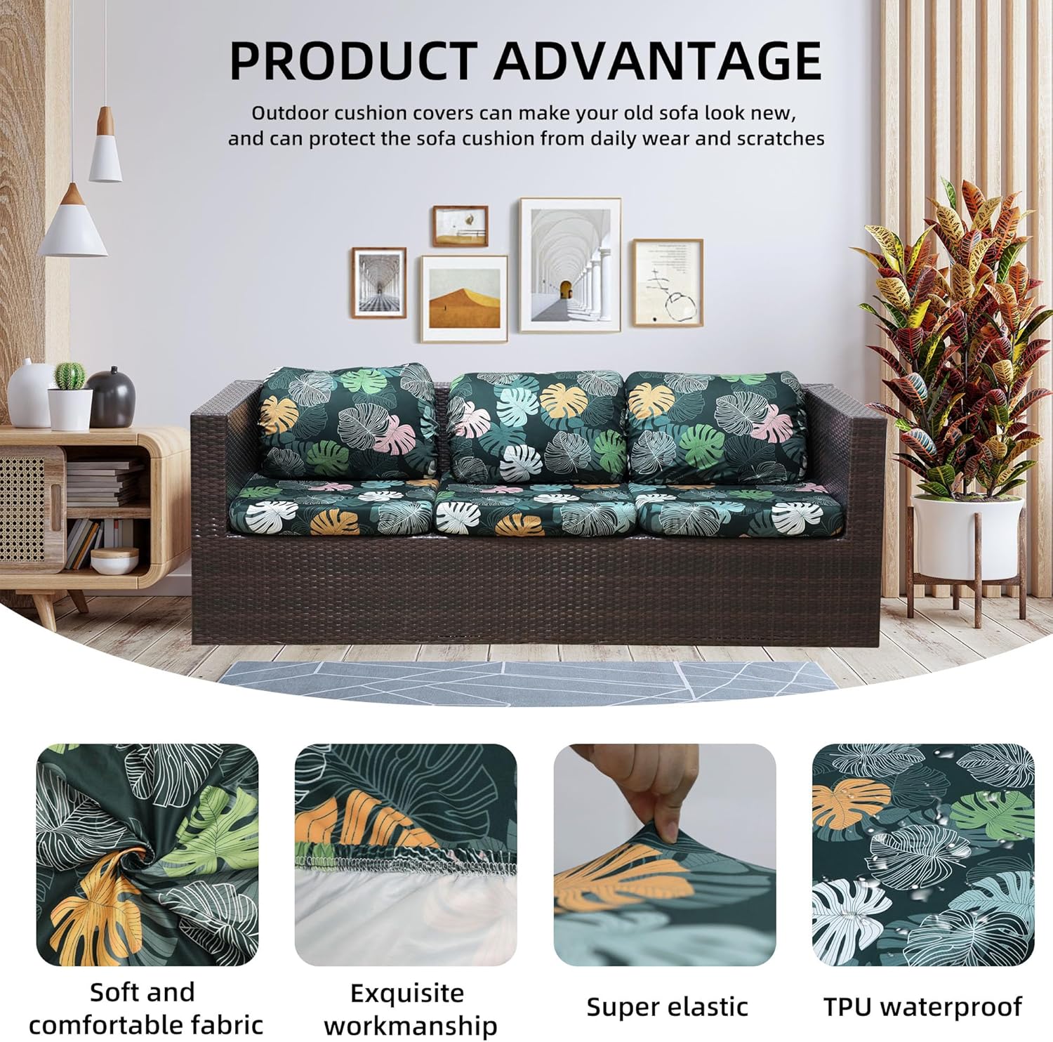 Outdoor Cushion Covers Set,8PCS Patio Furniture Couch Seat Slipcovers, Replacement for Sofa Sectional Chair(Cover，Only)