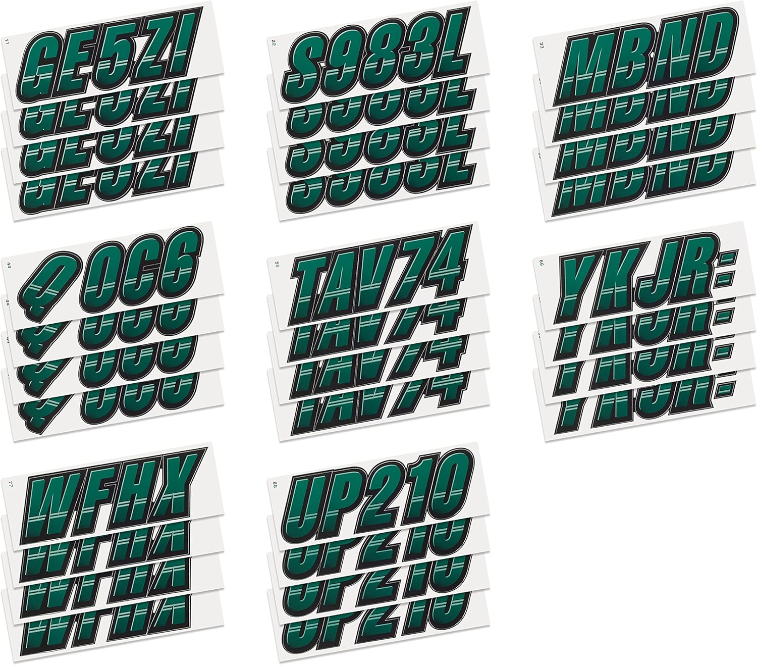 STIFFIE Techtron Racing Green/Black 3” Boat & PWC Registration Decals • Numbers Letters Stickers