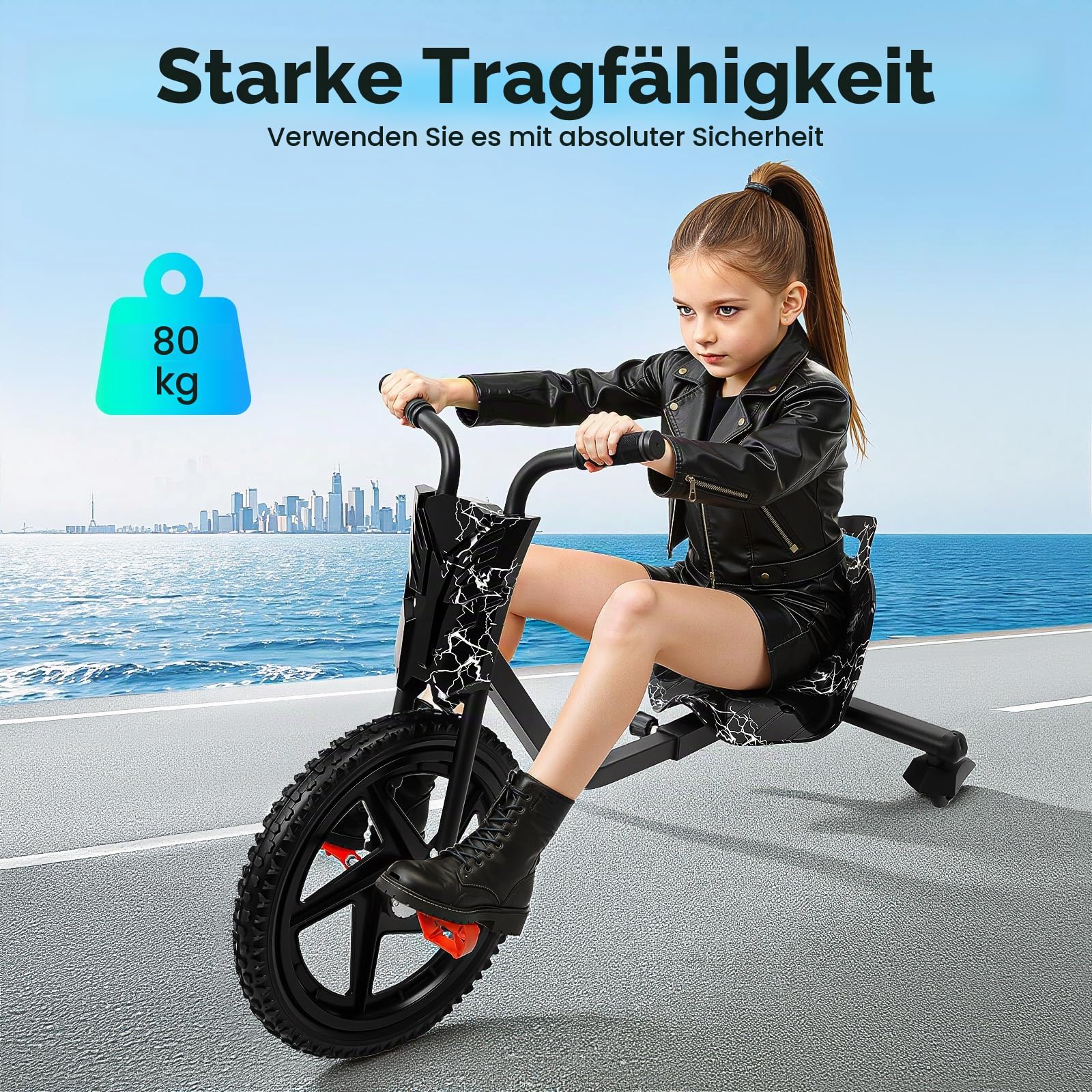 Drift Scooter 90x68x60cm 4 Gänge Drift Trike 80kg Tragkraft, Verstellbares Design, Drift Cart mit Schalensitz und rutschfeste Pedale, für 6 Jahre und älter