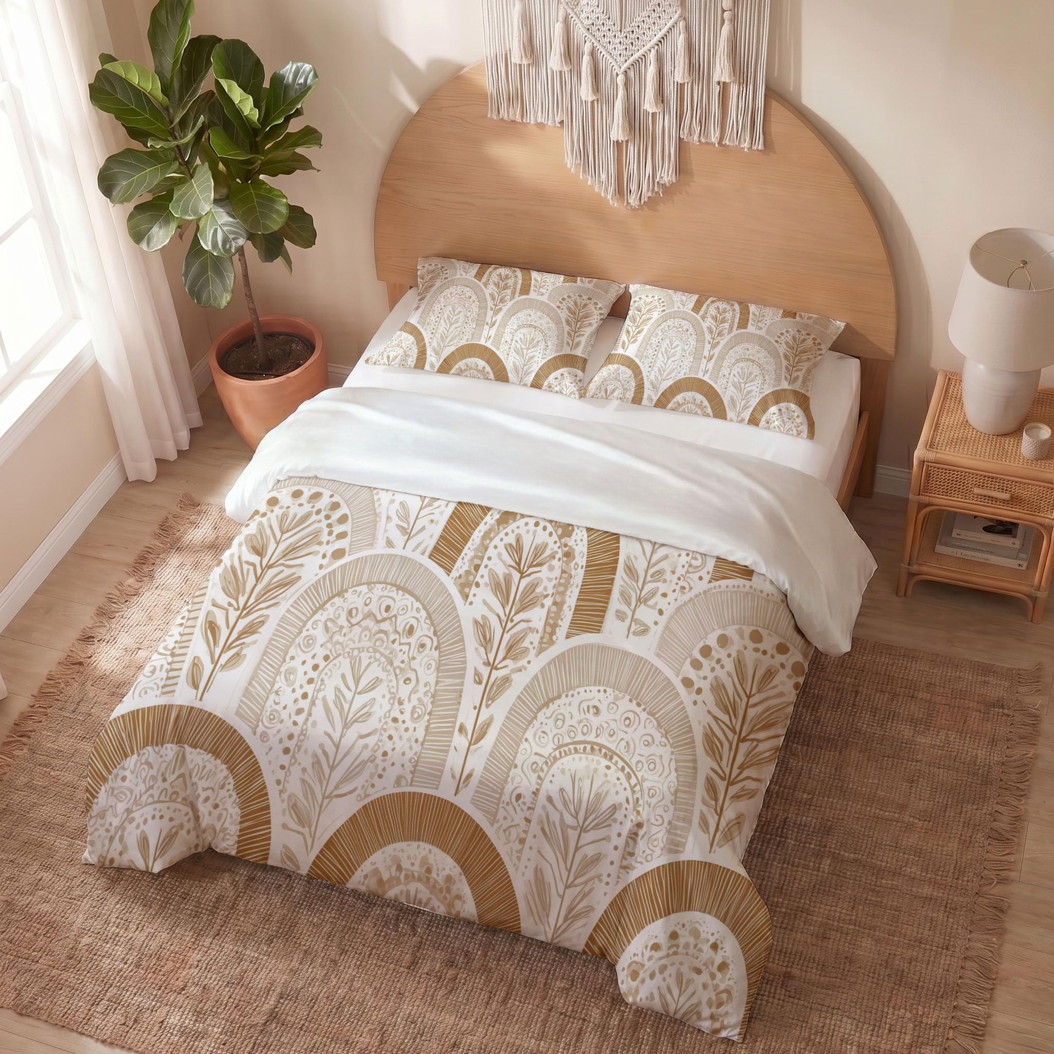Housse de couette 220x240 beige parure de lit reversible en microfibre