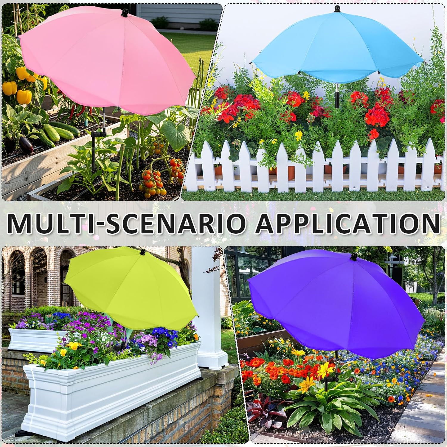 4 Pcs Plant Umbrellas for Outdoor Plants 26" Adjustable Garden Umbrella Shade for Potted Flower 40" Height Sun Shade Covers with Clamp for Garden Patio Balcony Bed Flower Pots (4 Colors)