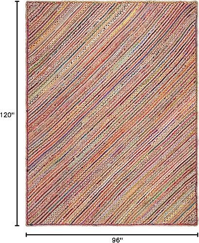 Miniatura 2 de SAFAVIEH Alfombra de área de 8 x 10 pulgadas, colección Cape Cod, grande, natural y rojo, hecho a mano, yute y algodón, diseño trenzado bohemio,