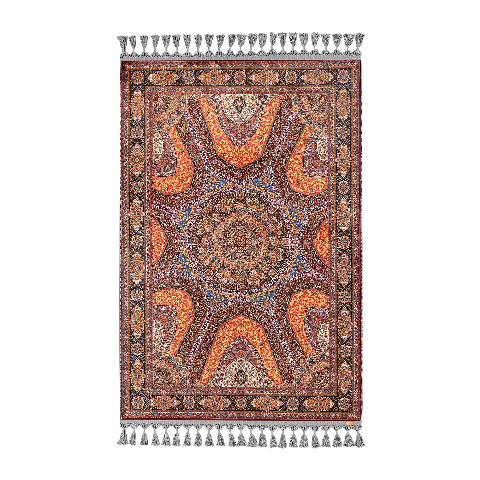 Alfombra de oración turca allmode homestyle con borlas patrón de medallón naranja 70x110cm