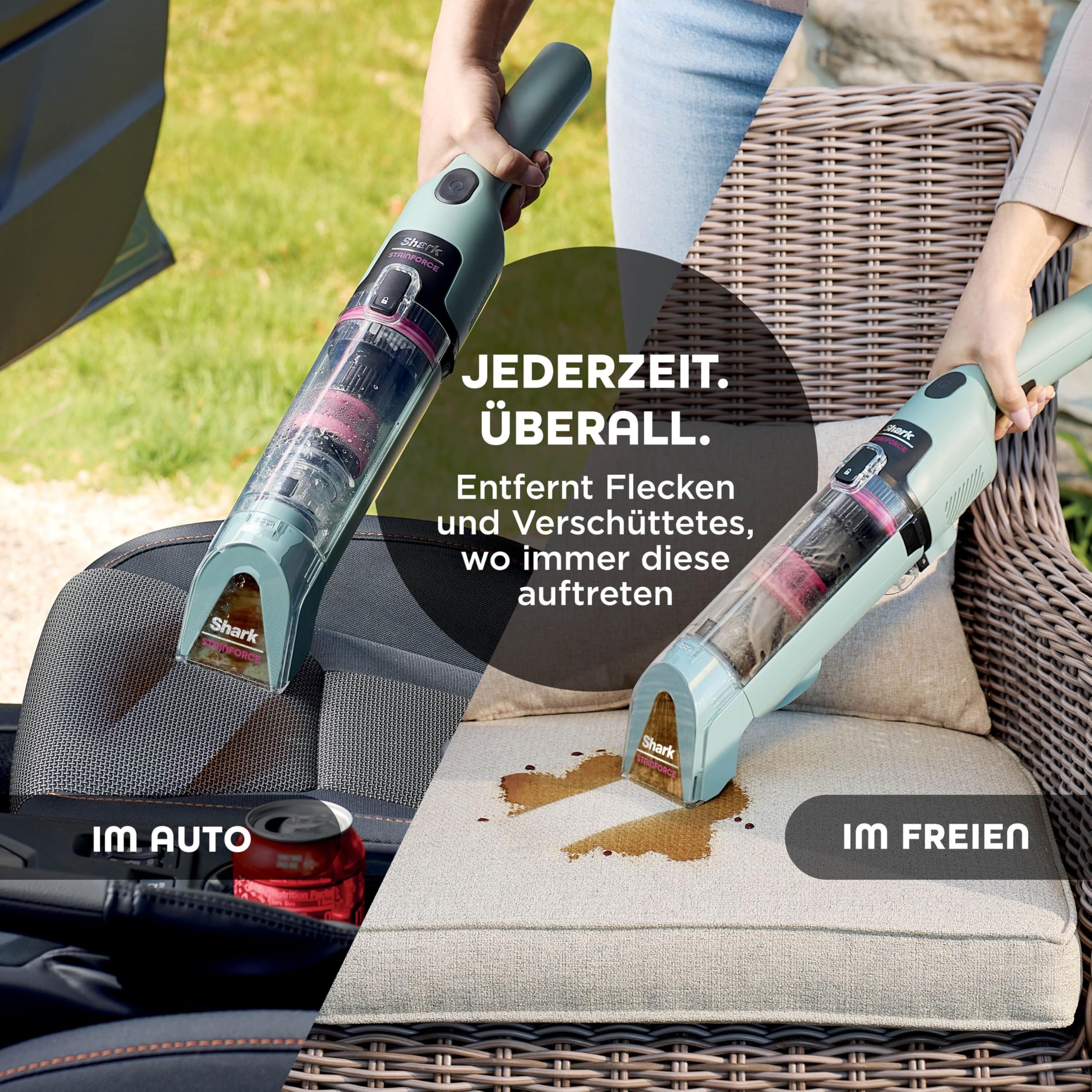 Shark StainForce kabelloser Fleckenentferner, tragbarer Flecken-, und Geruchsentferner für Teppichböden, Teppiche, Polstermöbel und mehr, mit Aufbewahrungsbox, Zubehör und 2 x Reiniger, HX100EUCP