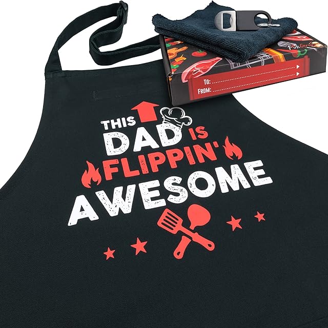 Dad Apron Funny BBQ Apron Grill Apron Bundle (Apron, Opener, Hand Towel and Gift Box) or Apron Only Options