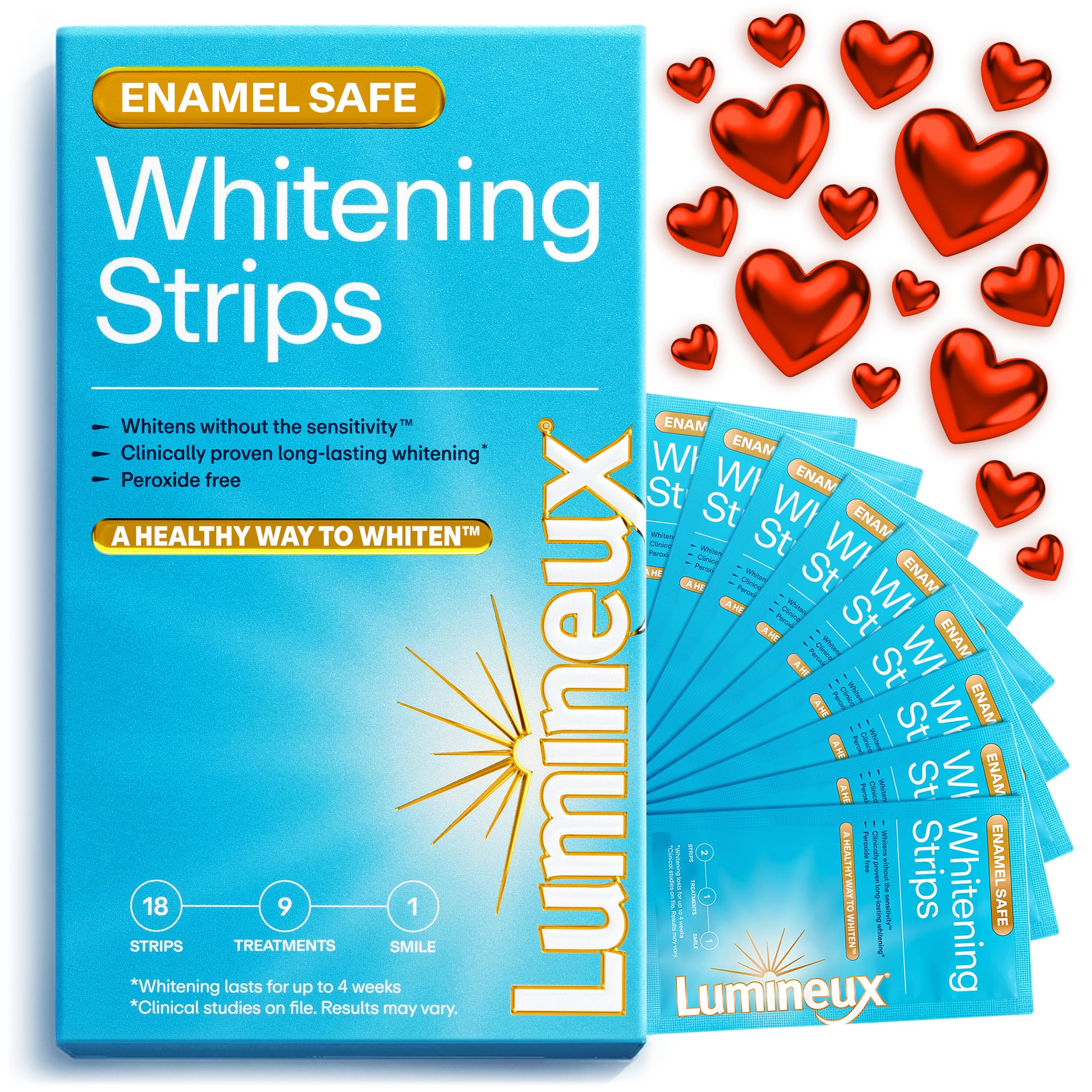 Lumineux Teeth Whitening Strips Kit - 9 Treatments (1 Month) - Peroxide Free - Enamel Safe for Whiter Teeth - Whitening Without The Sensitivity - Dentist Formulated - Sensitivity Free