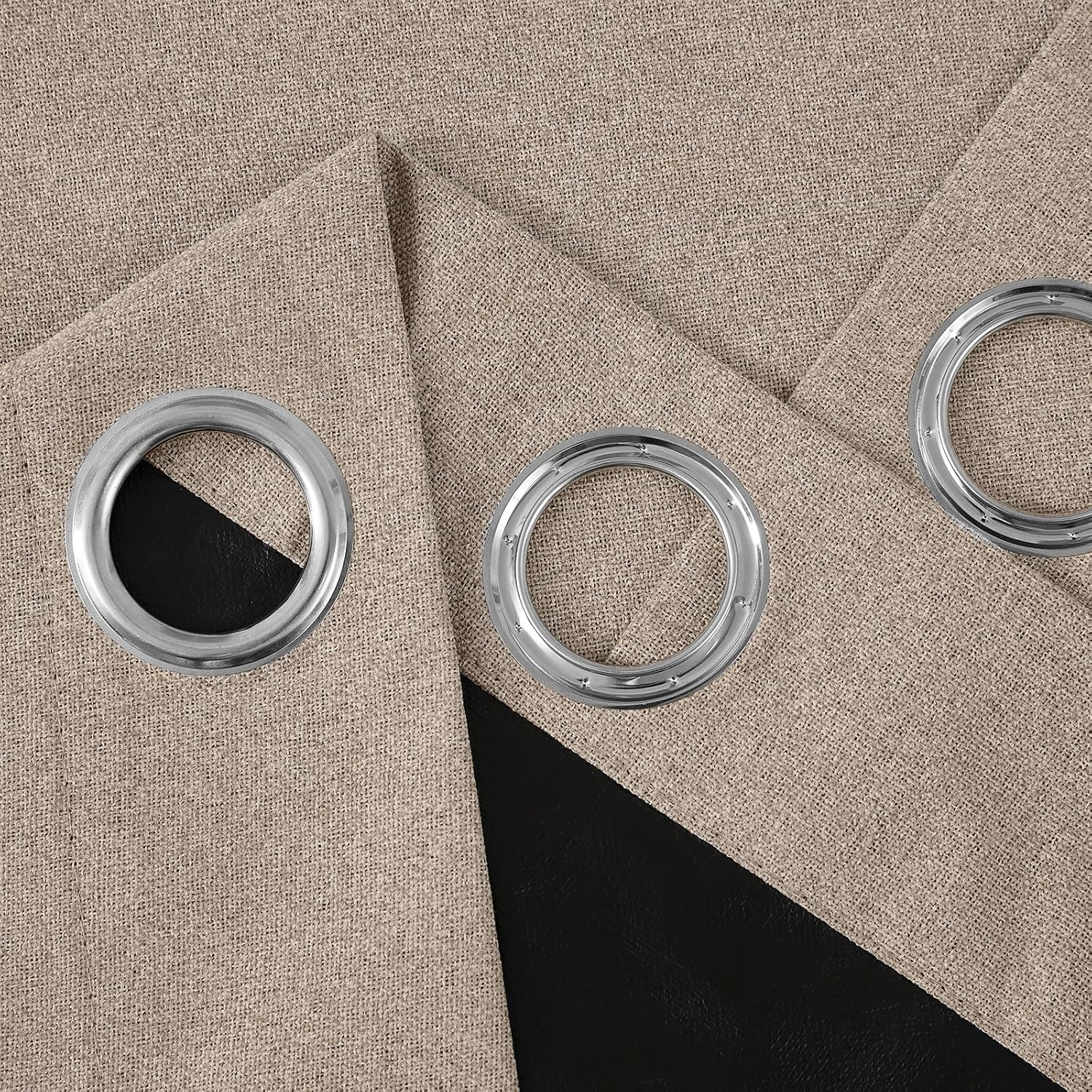 Melodieux 100% Blackout Linen Textrued Curtains for Living Room, Full Light Blocking Thermal Insulated Grommet Curtain Drapes with Black Back for Bedroom, 52 x 54 Inch, Tan (2 Panels)