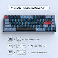 Vista 3 de MageGee SKY68 - Teclado mecánico para juegos, 68 teclas, compacto con retroiluminación LED azul, mini teclado ergonómico con cable para Windows PC