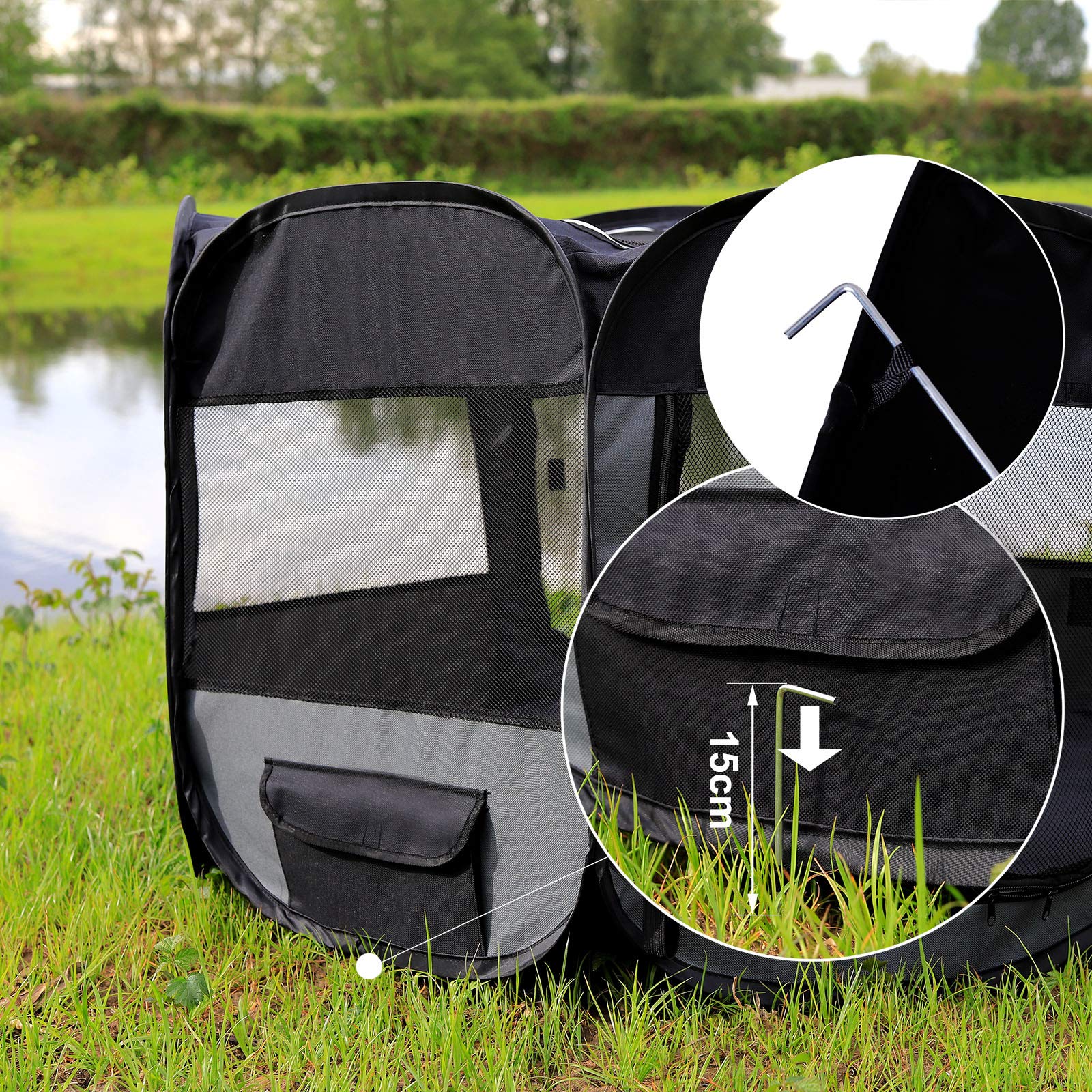 lionto Recinto per Cuccioli realizzato in Tessuto Oxford Recinto esterno per Animali 100 cm Ø Altezza 64 cm, Nero/Grigio