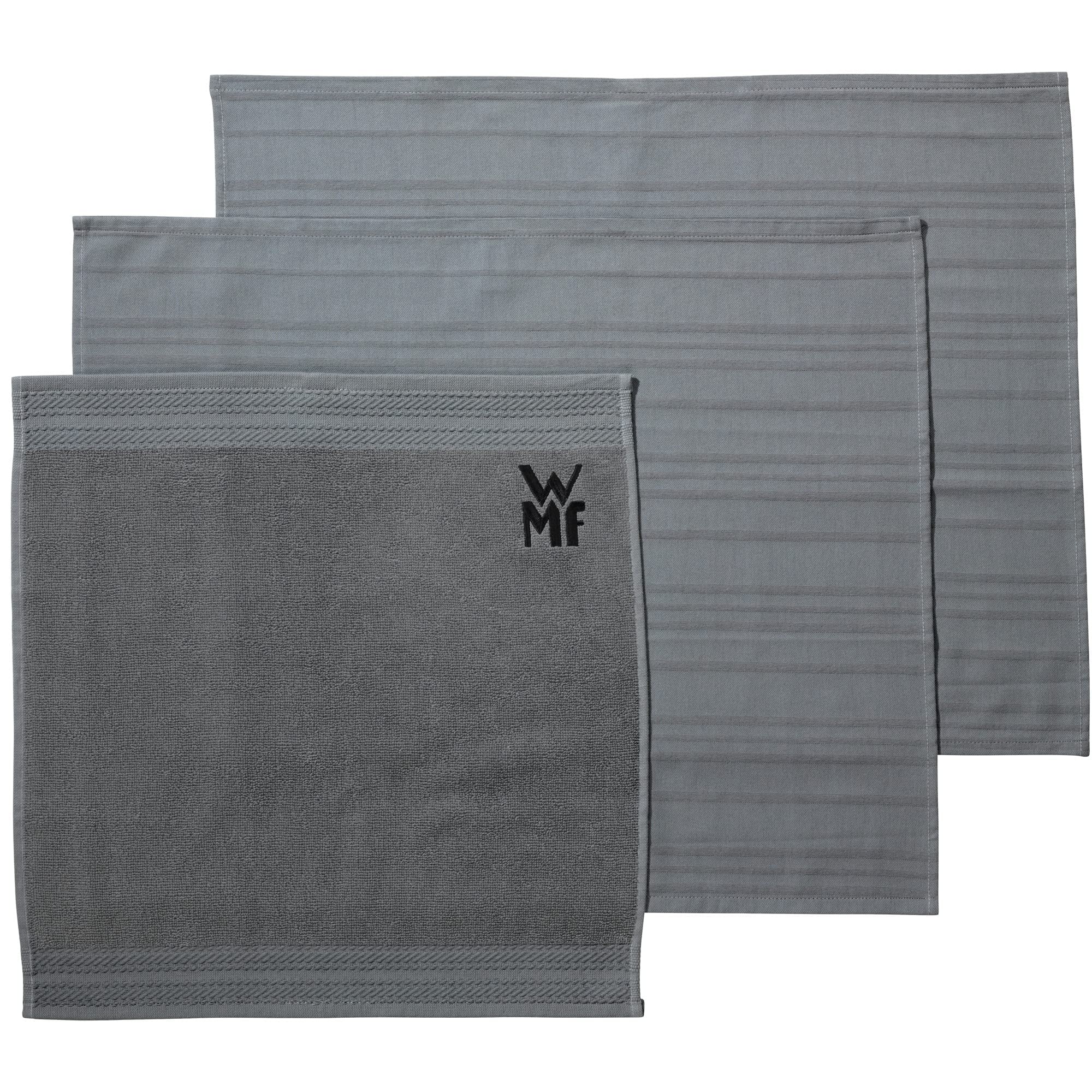 WMF Depot Küchenrollenhalter stehend 32 cm, Cromargan Edelstahl, Silikonfüße spülmaschinengeeignet & Küchenhandtuch-Set 3-teilig, Handtuch, Geschirrhandtuch, Baumwolle