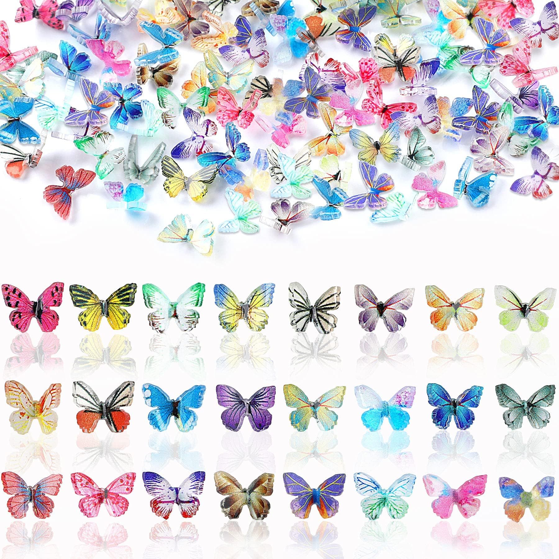 JANYUN 120 Pcs Mini Resin Butterflies, Tiny Butterflies for Crafts Mini Butterfly Figurines for DIY Fairy Garden Dollhouse Micro Landscaping Decoration Spring Summer Nail Art Decoration