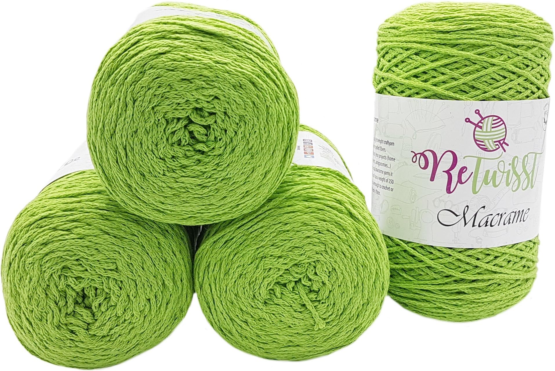 Macrame 1,000 g string 4 x 250 Gram Balls Total 1000 m in Length Crochet Yarn Yarn To Choose From light green