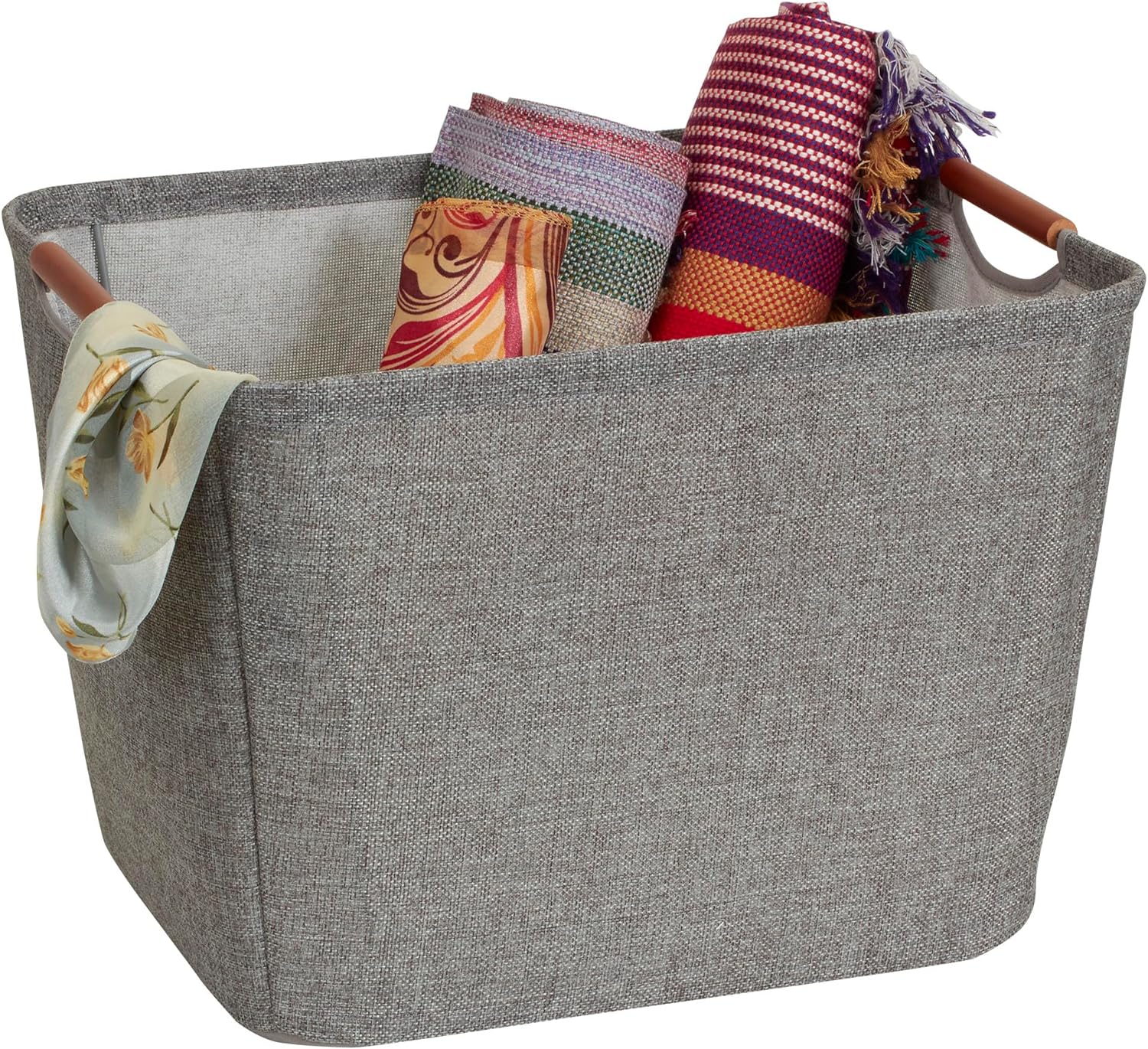 Household Essentials Medium Tapered Soft-Side Storage Bin with Wood Handles