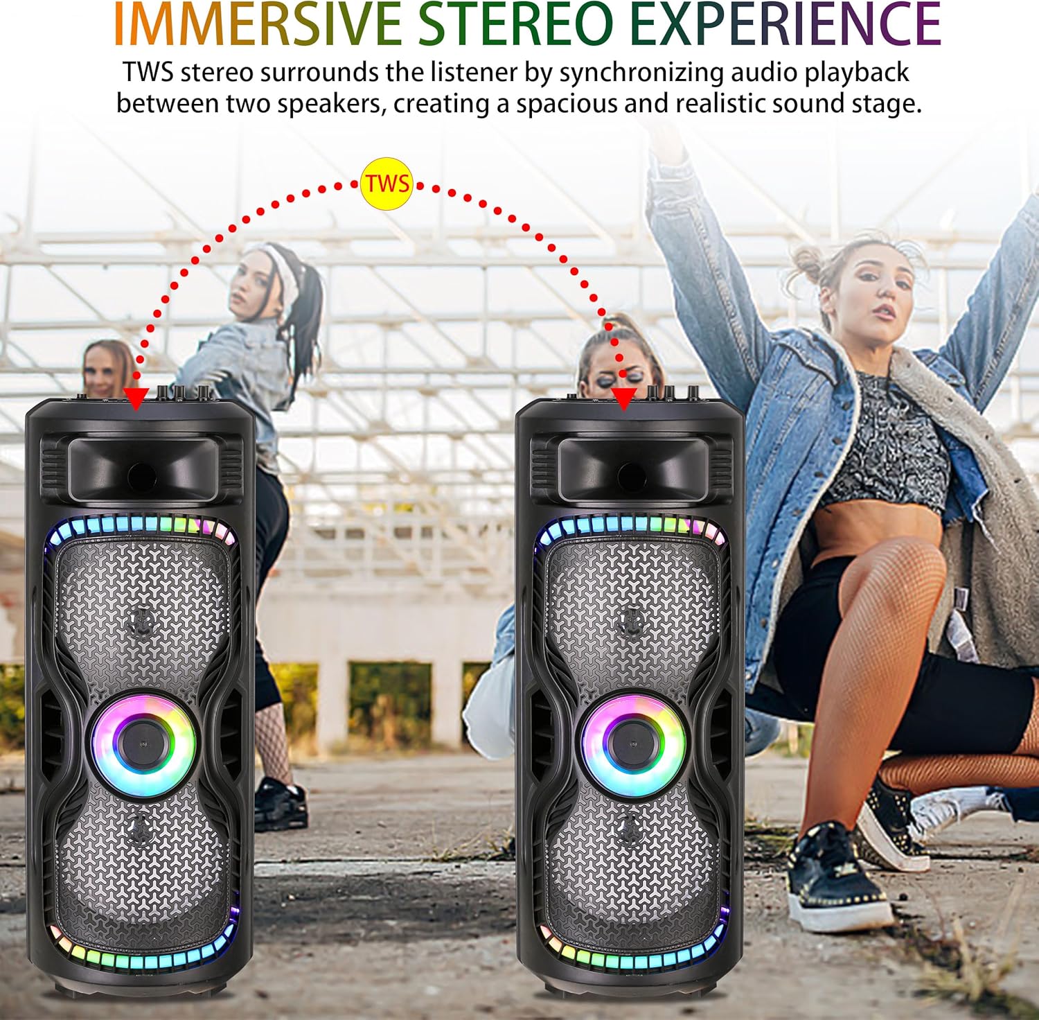 Two BRAZE-8 speakers connected via TWS for stereo sound