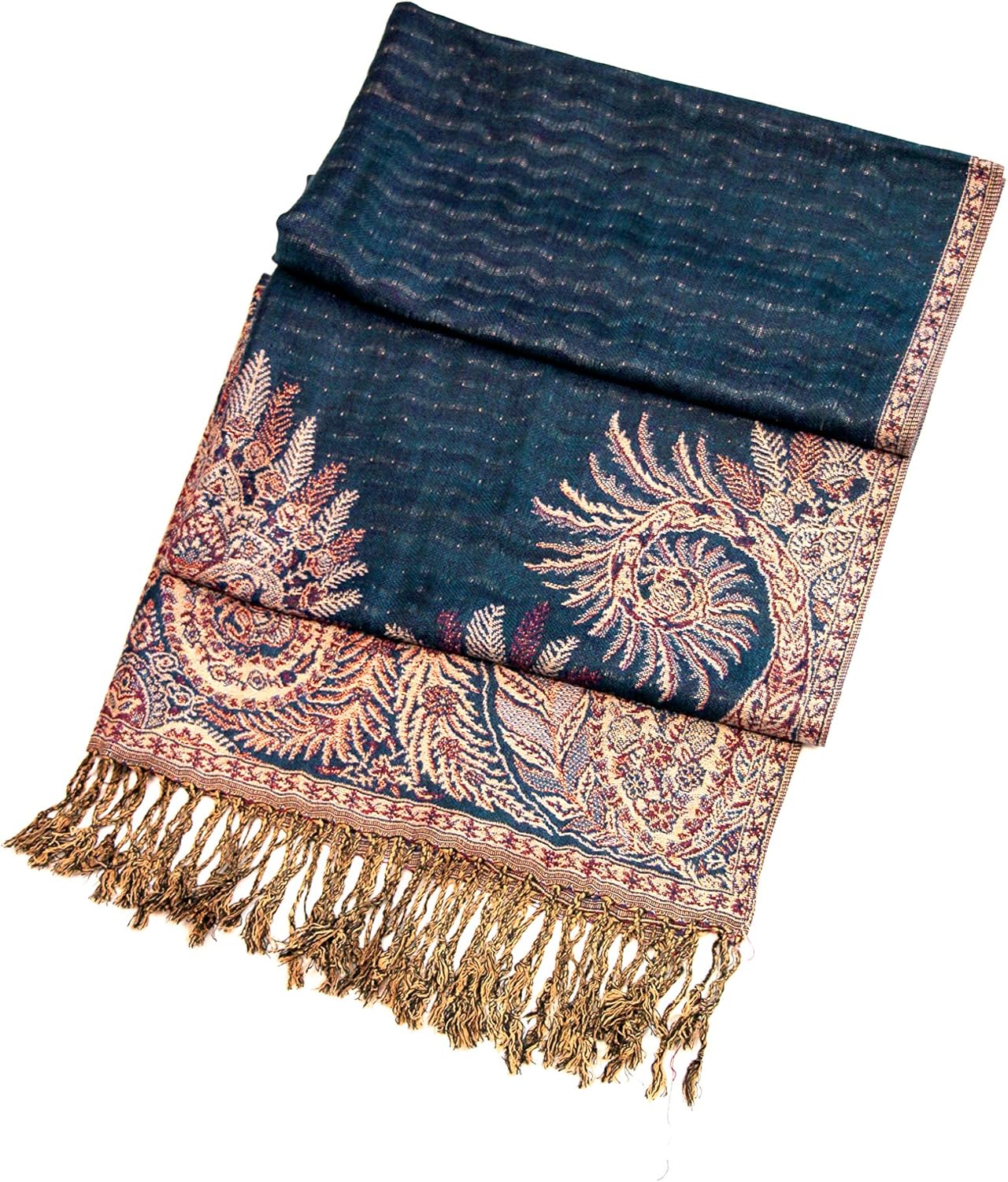 Sakkas Luxurious Double Layered Jacquard Big Paisley Pashmina Shawl Wrap Scarf - Image 2