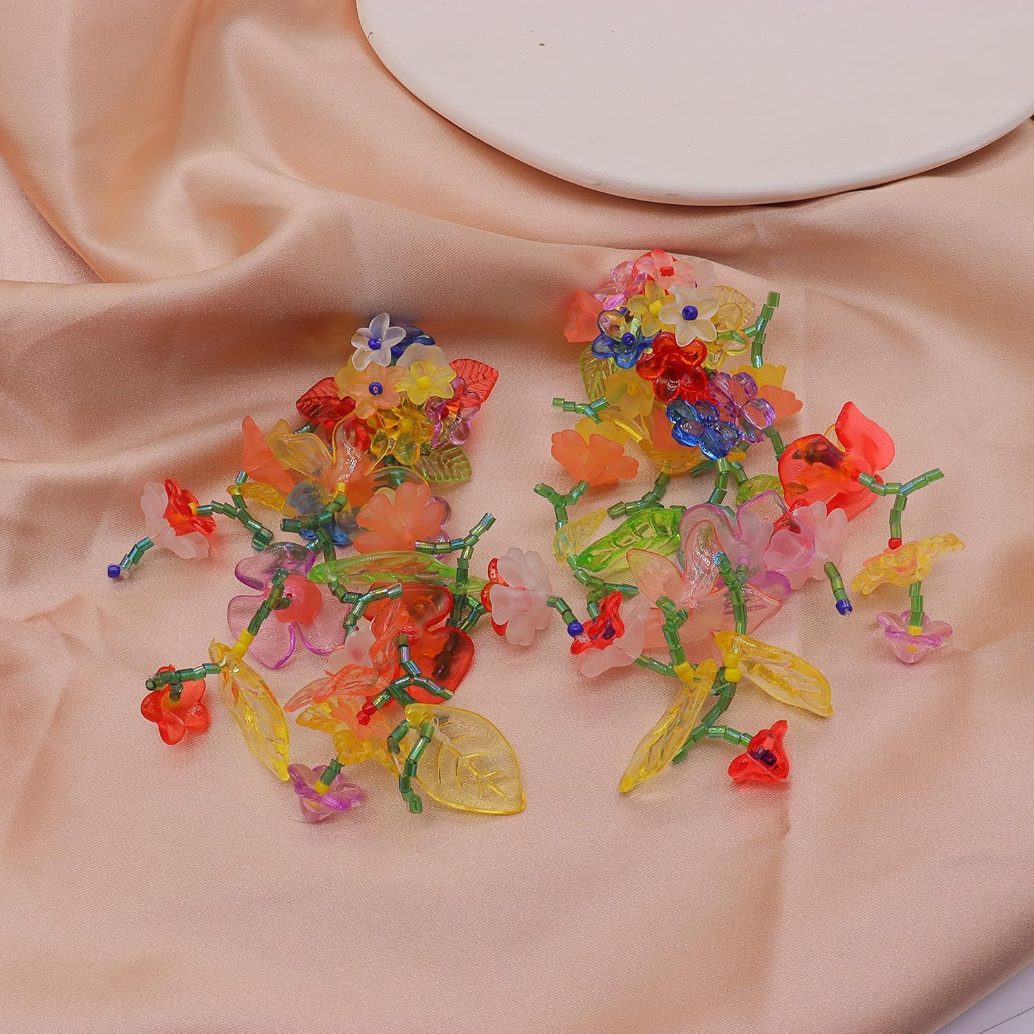 Rainbow Acrylic Flower Tassel Earrings for Women Handmade Colorful Leaf Flower Statement Earring Exaggerated Bead Rainbow Floral Dangle Earring for Boho Beach Jewelry - Image 5