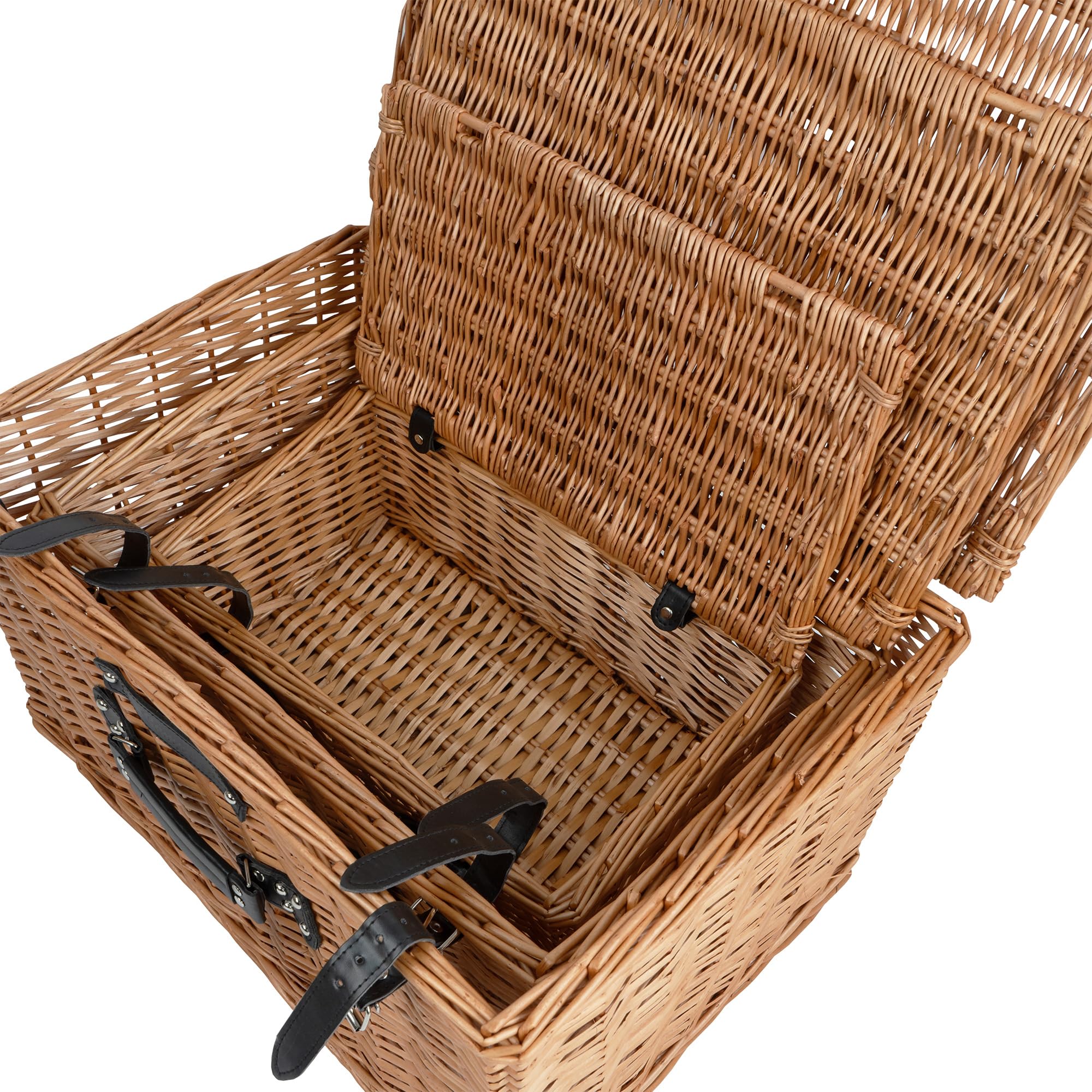 CampFeuer Set di 3 cestini in vimini con cinturino in similpelle, cestino da picnic intrecciato, cestino in vimini con coperchio, cestino da picnic | valigetta decorativa, cestino regalo, cestino da