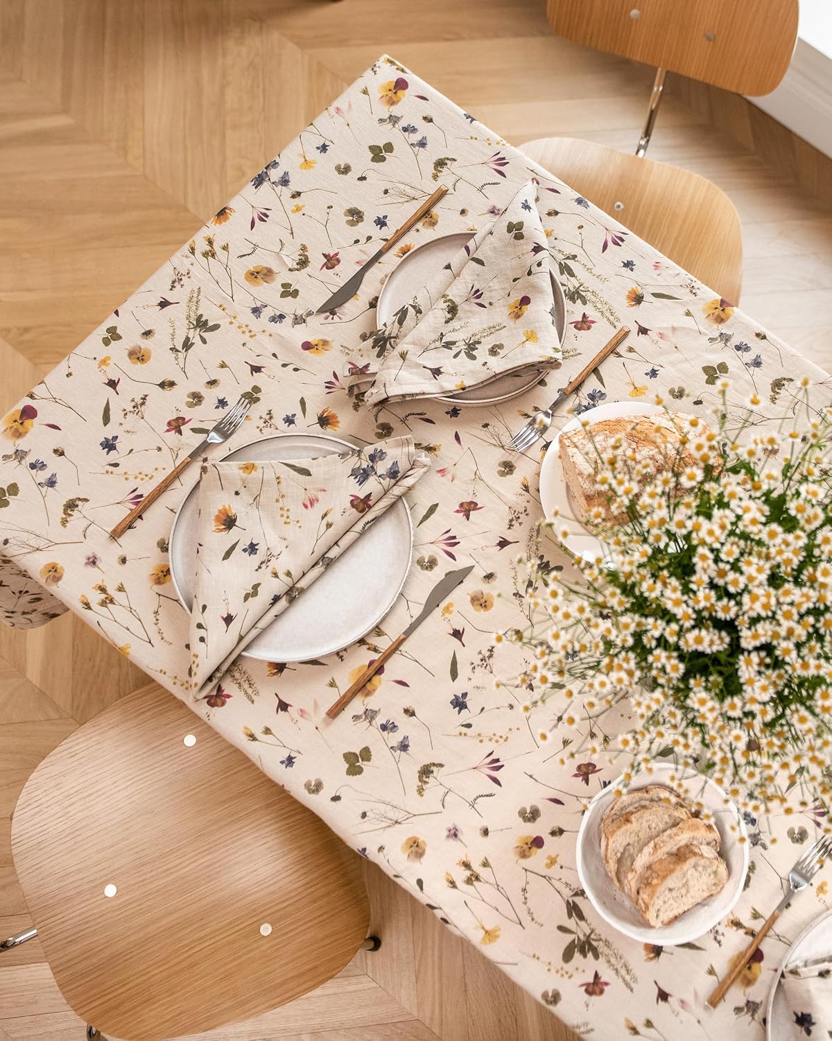 MagicLinen 100% Linen Napkins - Reusable Kitchen Cloth Napkins for Everyday Use - Eco friendy Dinner Table Napkins Set of 4 - Botanical Print