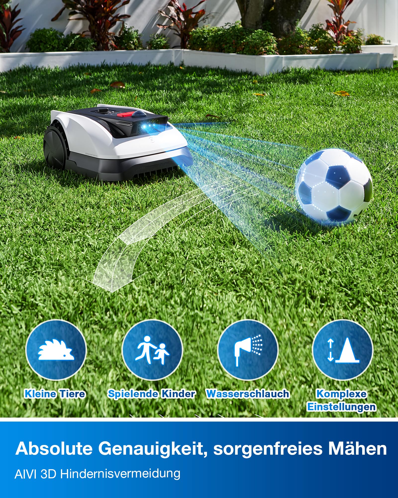 ECOVACS Goat O500 Panorama Mähroboter ohne Begrenzungskabel, 500 m², Auto-Kartierung Rasenmäher Roboter, Setup-frei, LiDAR-unterstützte visuelle Navigation, passiert 0,7m Engstellen, 45% Steigunge