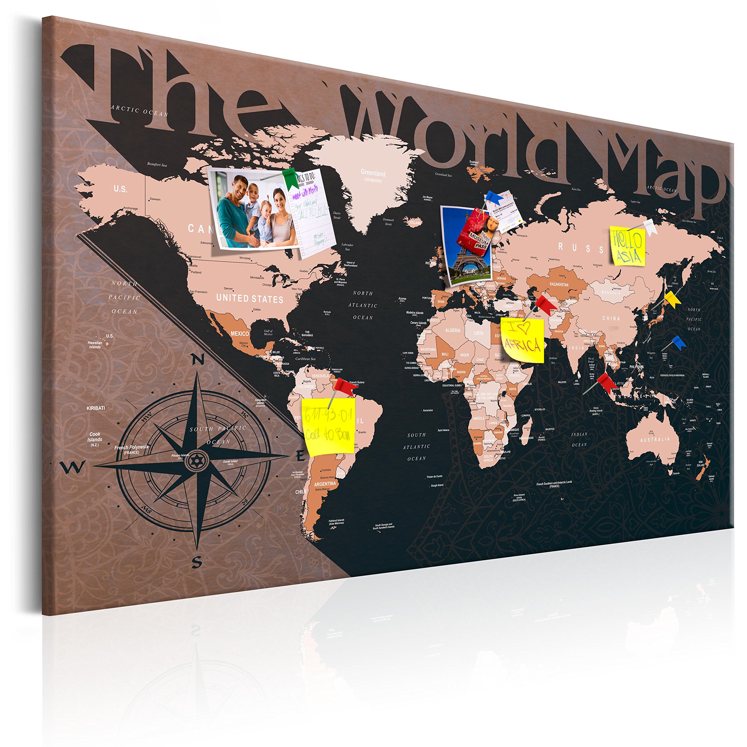 murando Pin Board World Map 120x80 cm/48"x32" 1 piece