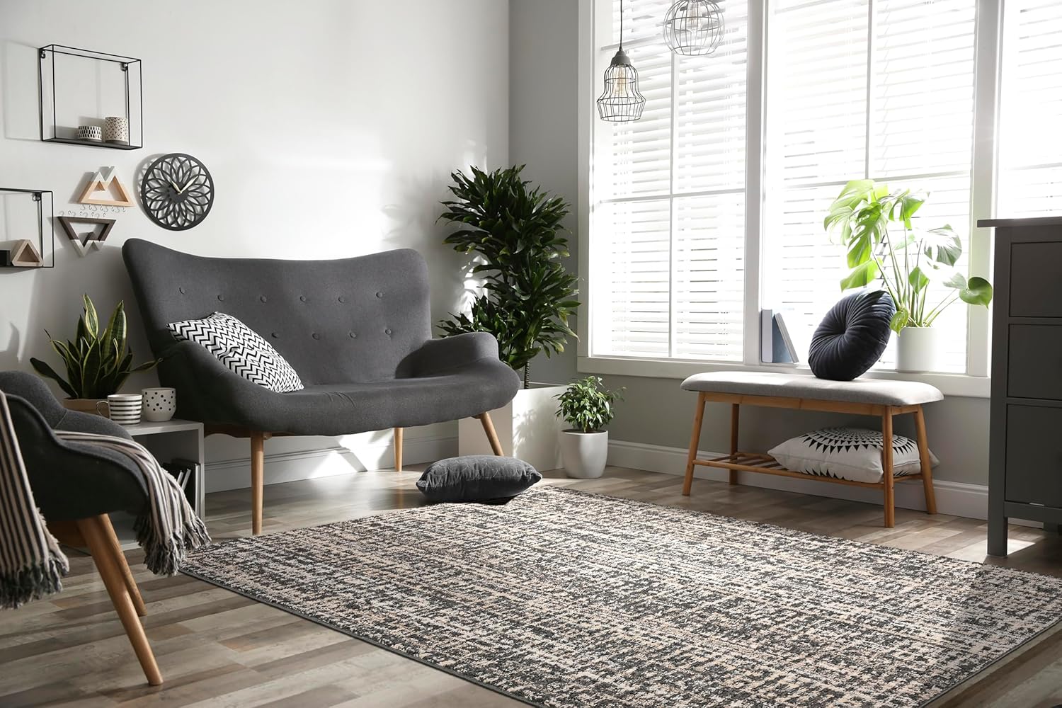 Garland Rug Rumba Cinder Gray/Earth Tones 8 Ft. X 10 Ft. Modern Abstract Area Rug – Soft, Anti-Skid,Carpet for Living Room, Bedroom, Dining Room, Farmhouse, Nursery –Non-Shedding Indoor Floor Rug