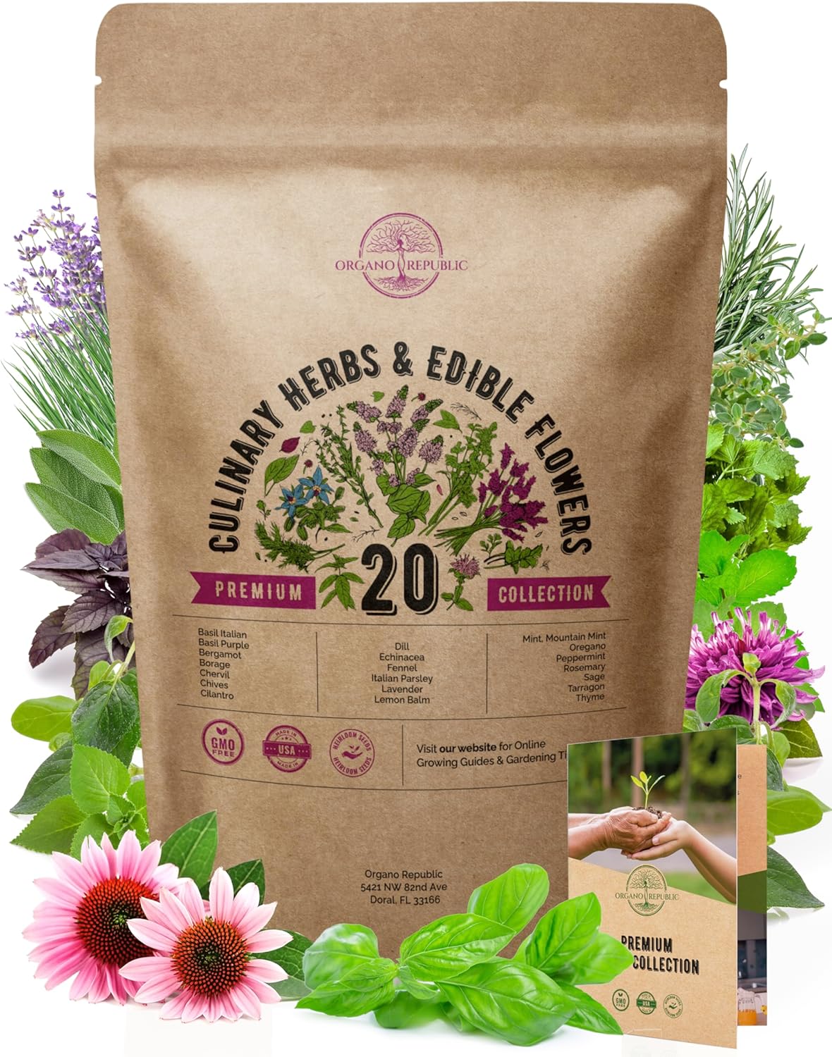20 Culinary Herbs & Edible Flower Seeds Variety Pack for