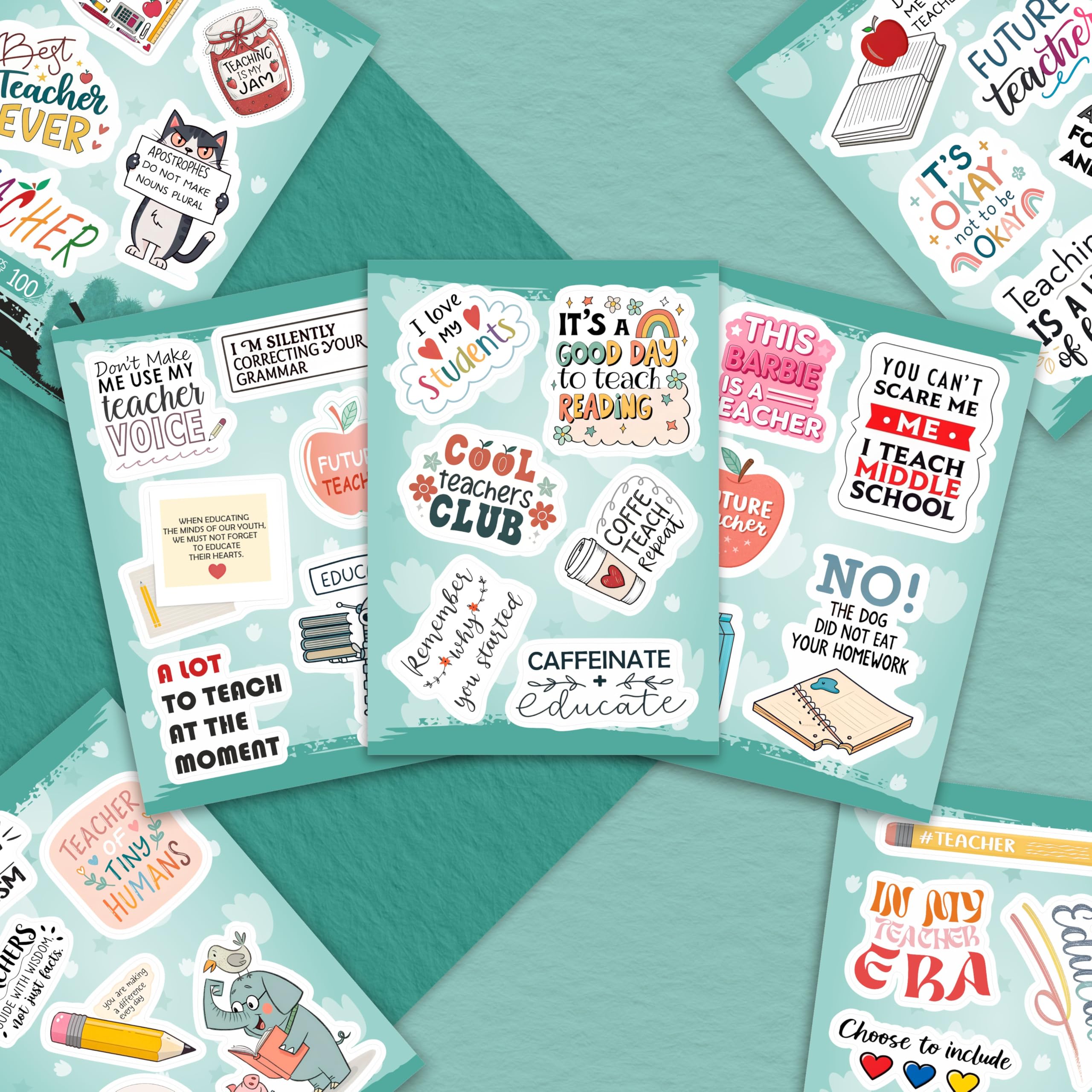 100Pcs Funny Teacher Stickers for Laptop, Water Bottles and Planner - Funny Teacher Gifts Appreciation - Gift for Women & Men