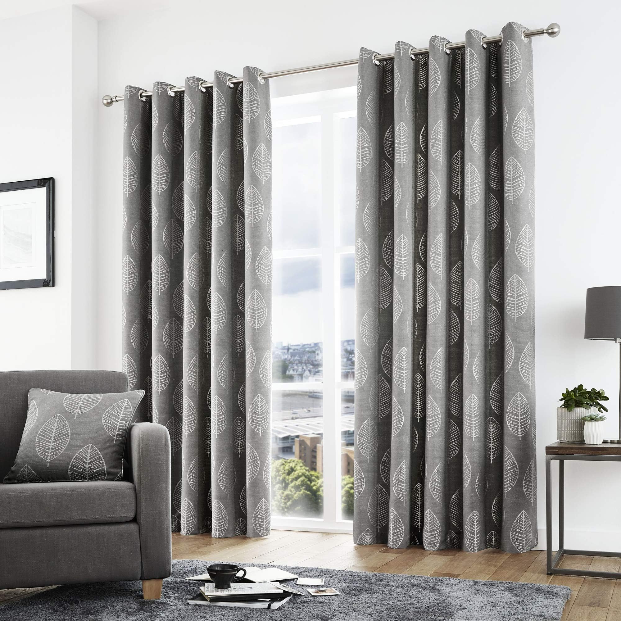 Curtina - Helsinki - Ready Made Lined Eyelet Curtains - 66" Width x 54" Drop (168 x 137cm) in Graphite Grey