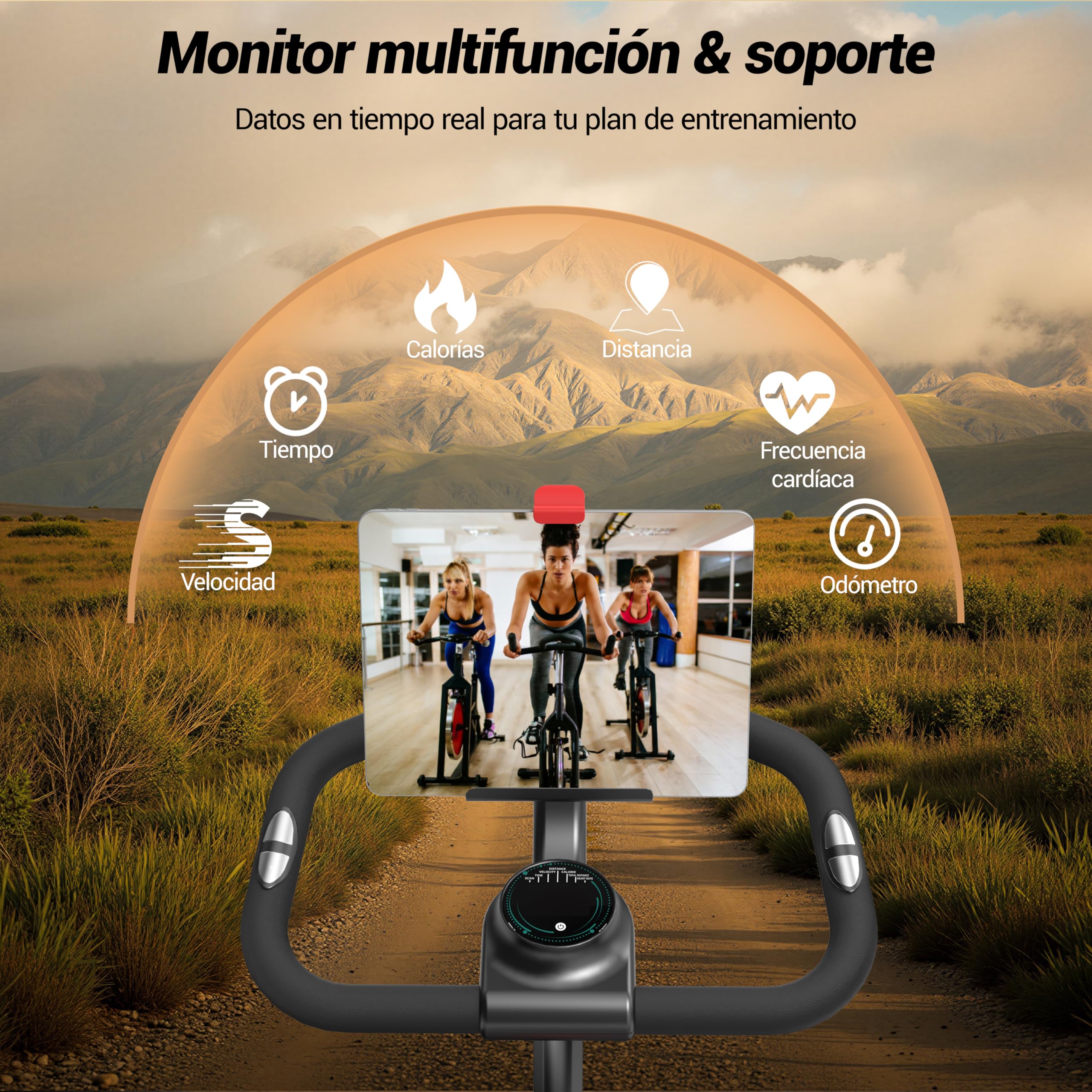 CURSOR Bicicleta estática spinning,Bicicleta spinning profesional | con monitor de frecuencia cardíaca y pantalla LED, Bicicleta estática con aplicación, Carga máx 136 kg