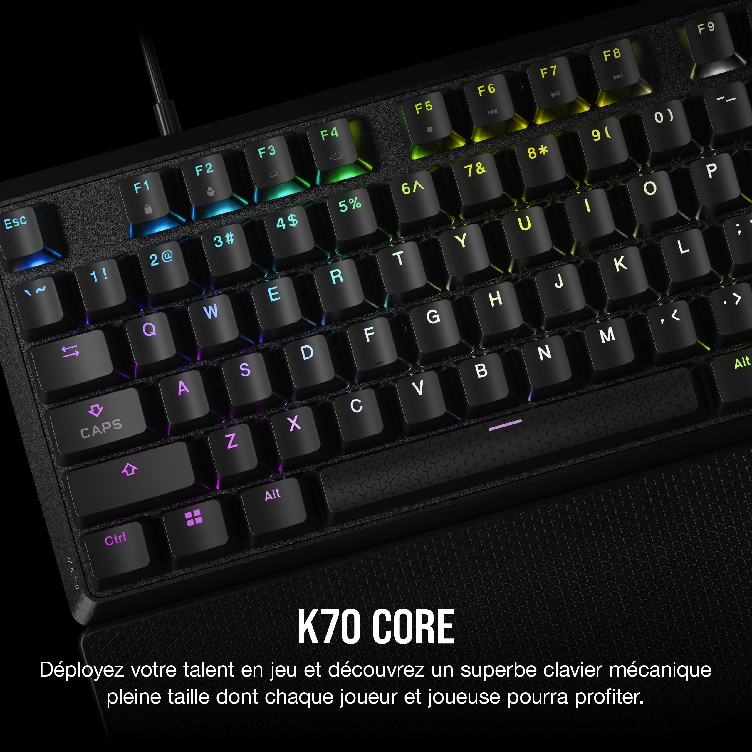 Corsair K70 Core RGB Clavier de Jeu Mécanique Filaire (AZERTY FR) – Noir | Repose-Poignets, Interrupteurs Linéaires Lubrifiés MLX Red, SOCD, Amortissement du Son, Cadran de Contrôle Des Médias