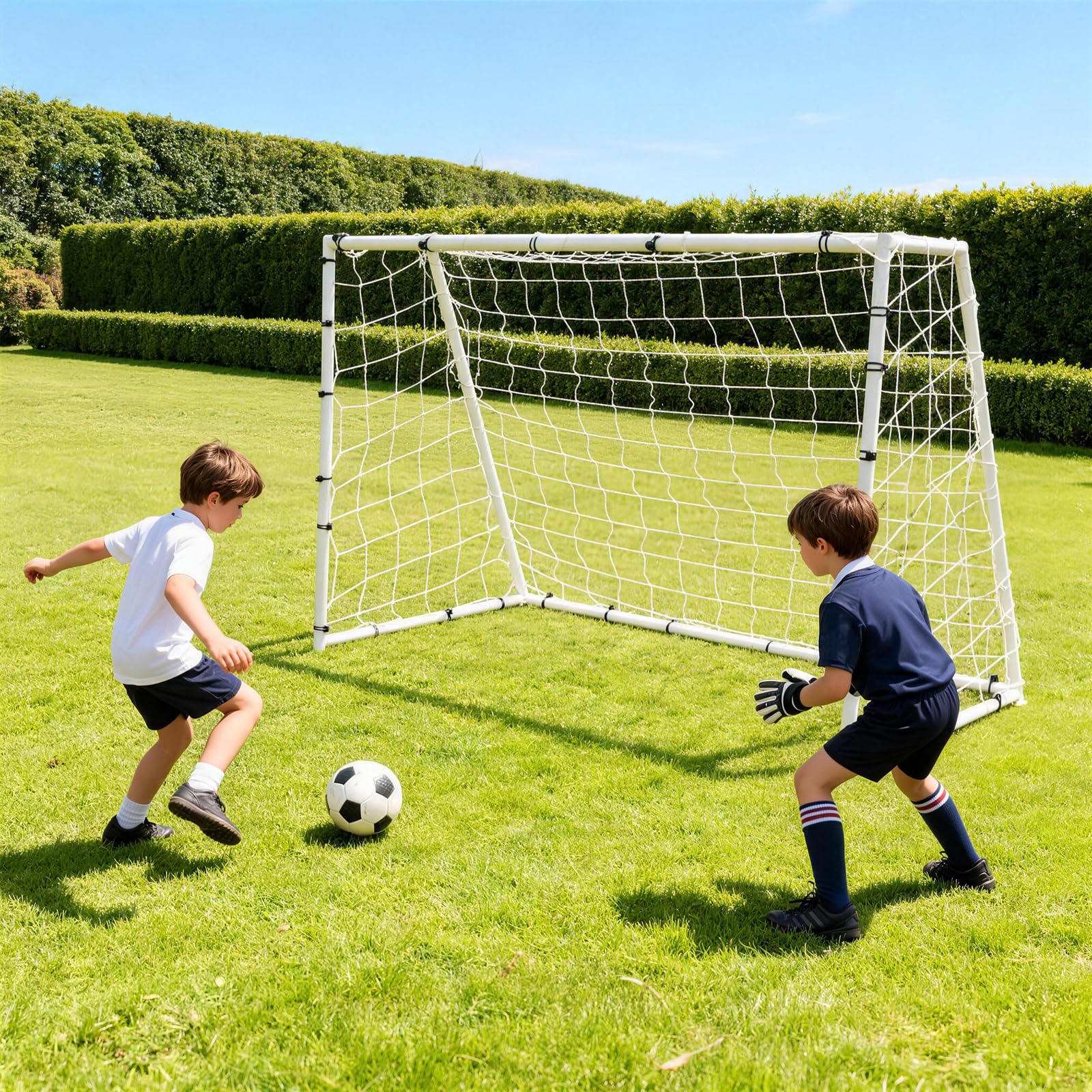 6ft x 4ft Football Goals for Garden - Galvanised Steel Garden Goal with Net, Weatherproof Outdoor Goalposts, Tool-Free Assembly, FA Size for U7 Kids Training, Single Goal