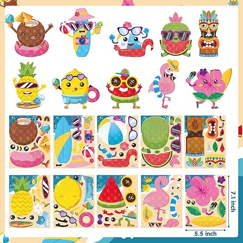 Miniatura 2 de HubirdSall 40 calcomanías hawaianas para hacer una cara que te hacen tener tu propia piña tropical, flamenco, holográficas, juegos, proyecto de