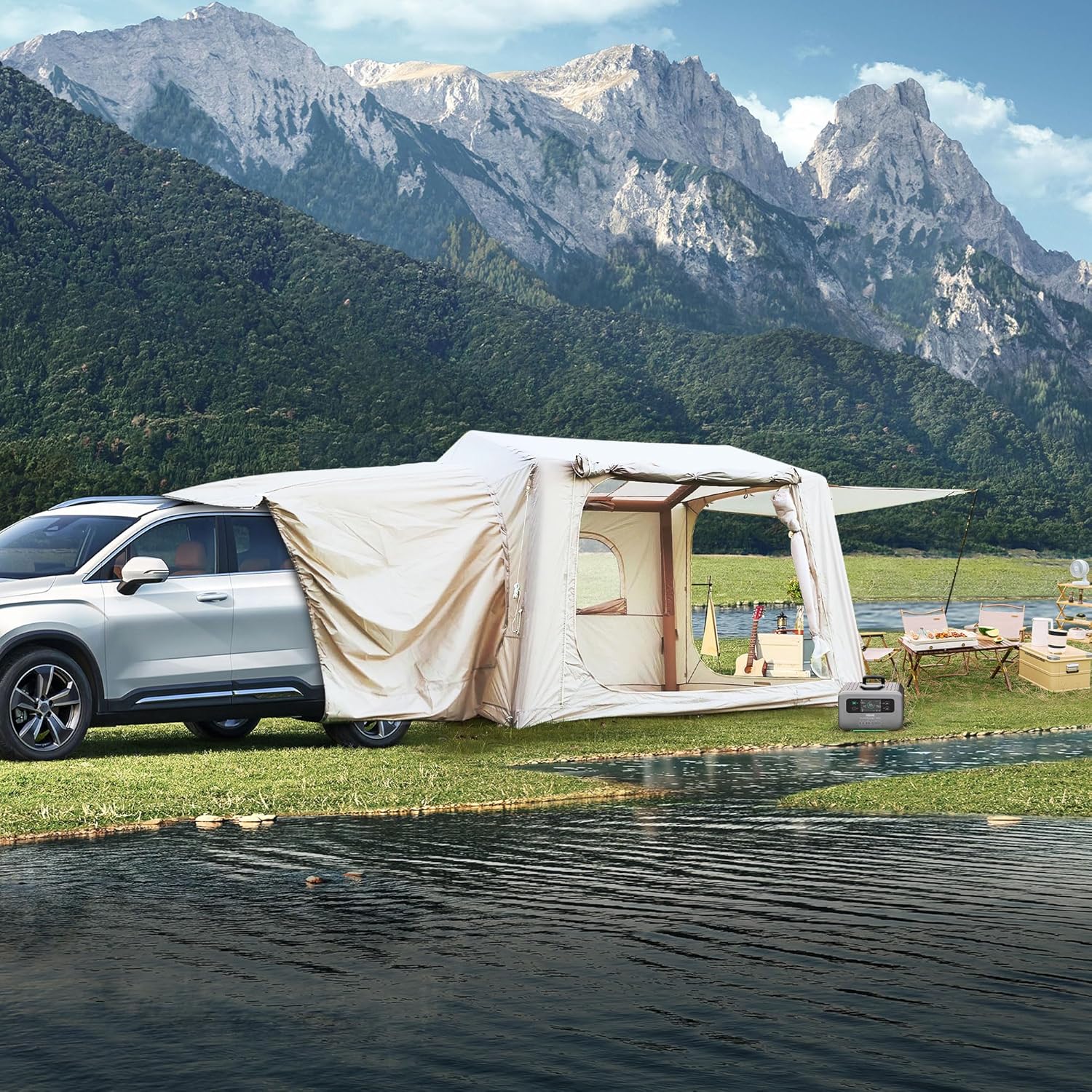 Inflatable Camping Tent SUV Tailgate Tent 2-in-1 Standalone Tent 4-6 Person 4 Season Waterproof Air Tent with Air Pump for Outdoor Glamping