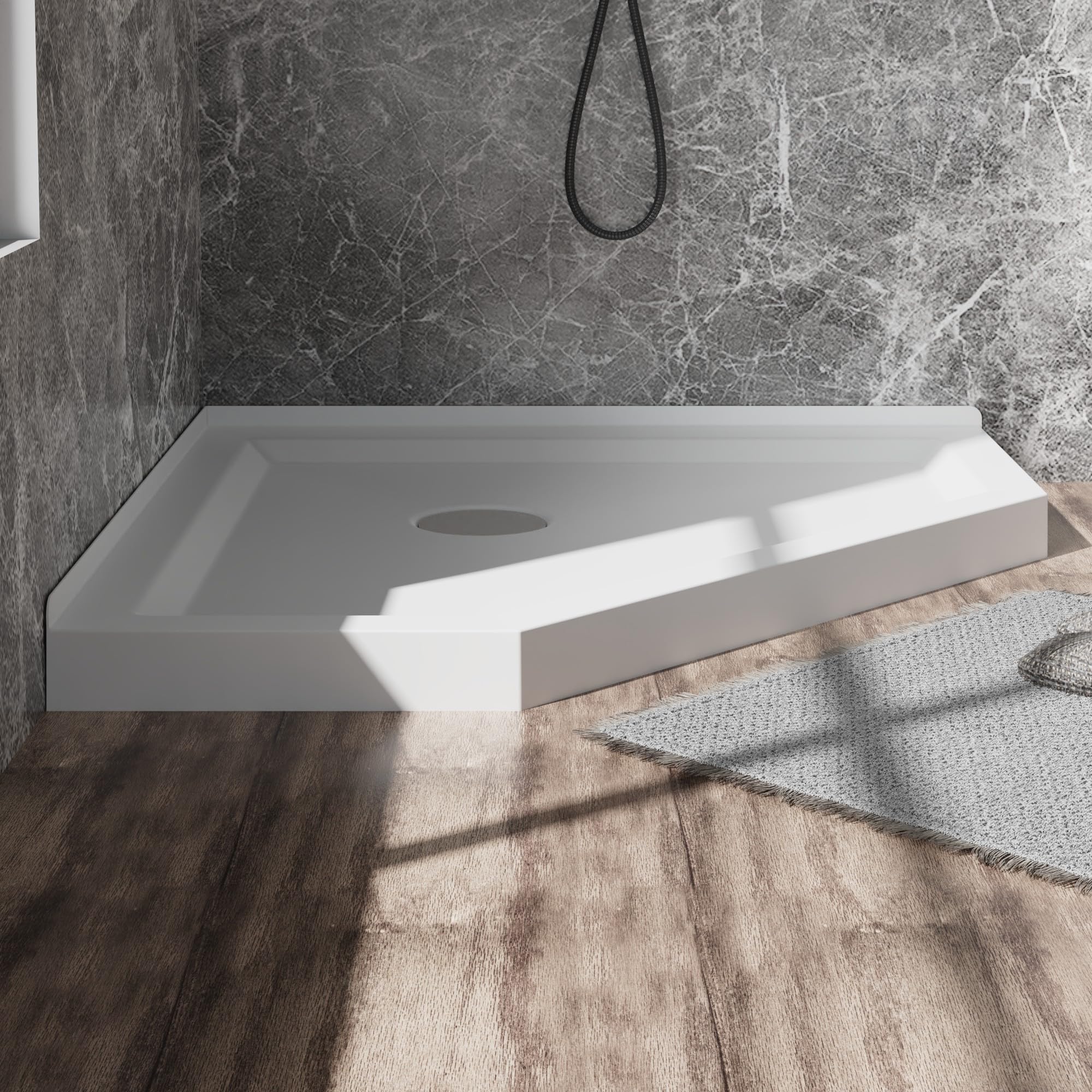 Goodyo 39 in. D x 39 in. H Corner Drain Neo-Angle Shower Base in White