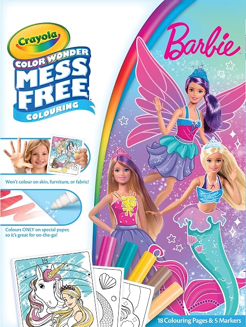 Crayola Color Wonder Barbie - Libro para colorear sin desorden (incluye 18 páginas para colorear y 5…